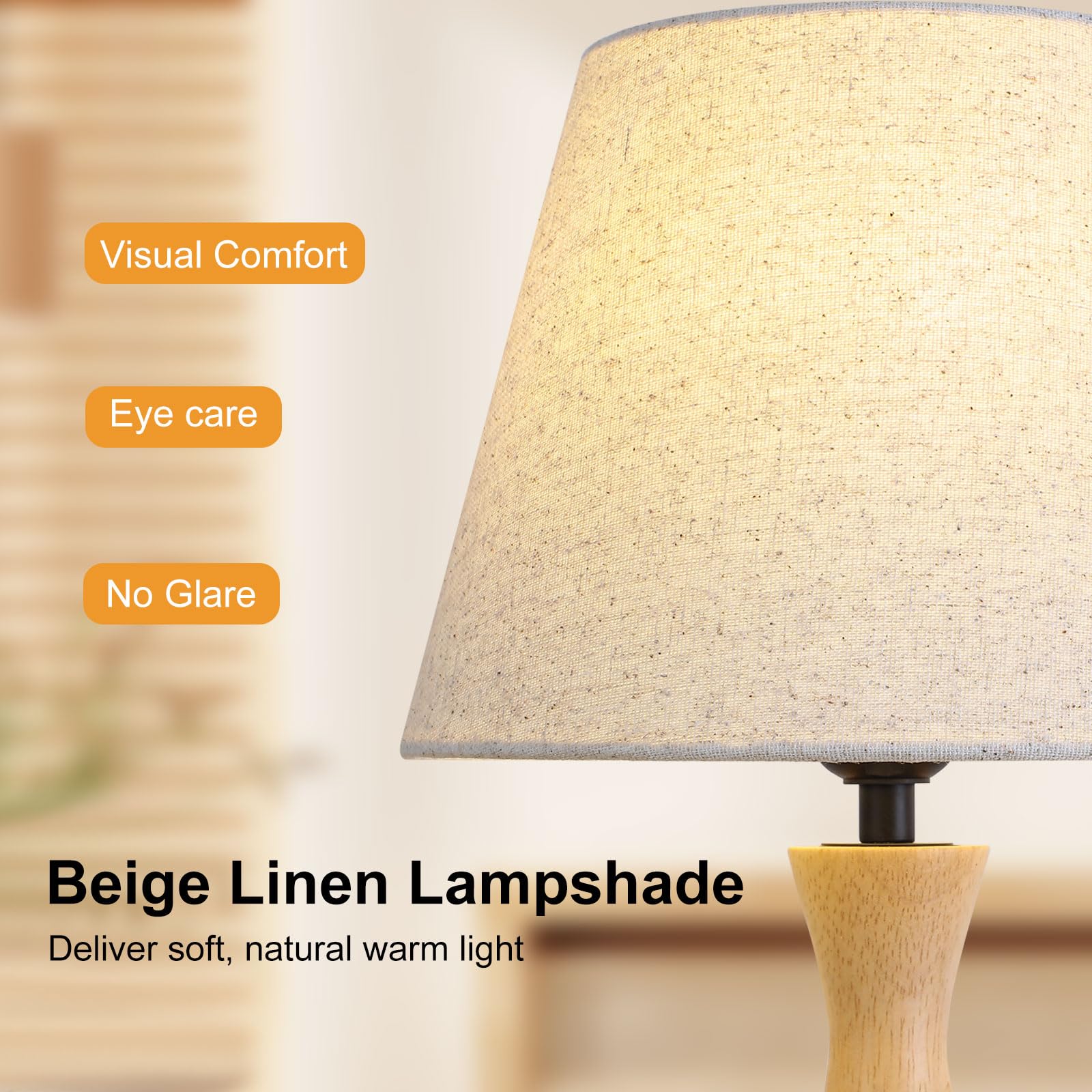 4776313 Tischlampe mit Leinen-Lampenschirm, moderne Nachttischlampe | E27, Holzfuß Tischleuchte für Schlafzimmer, Wohnzimmer, Arbeitszimmer und Flur, Leuchtmittel nicht enthalten