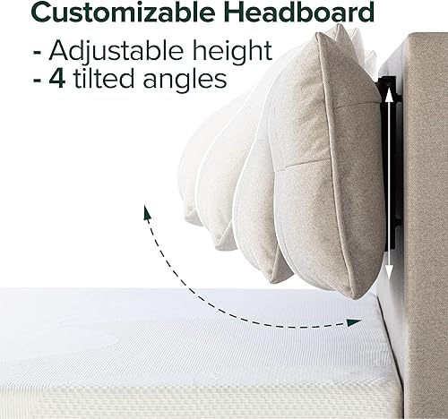 Miniatura 3 de ZINUS Avery - Cama de plataforma con cabecero reclinable y puertos USB, no necesita somier, cabecero ajustable acolchado con altura personalizable,