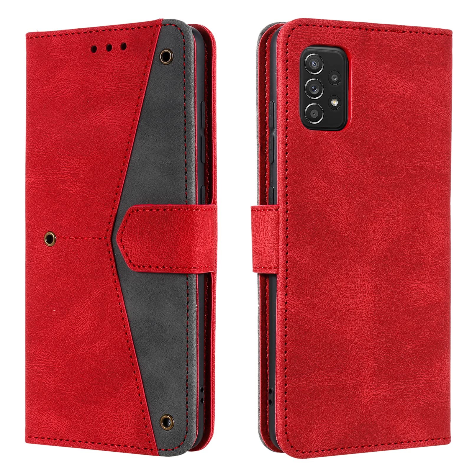 HOUSIM Phone Case for Samsung Galaxy A52 / A52S 5G with Card Holder Stand Leather Flip Cover Shockproof Protective Case Wallet for Samsung Galaxy A52 4G 5G - HOHHA180483 Red