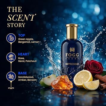 Fogg Impressio Eau De Parfum for Men, 100ml | Long Lasting Mens Perfume | Green Apple, Bergamot, Lemon, Rose, Patchouli, Sandalwood & Amber Fragrance