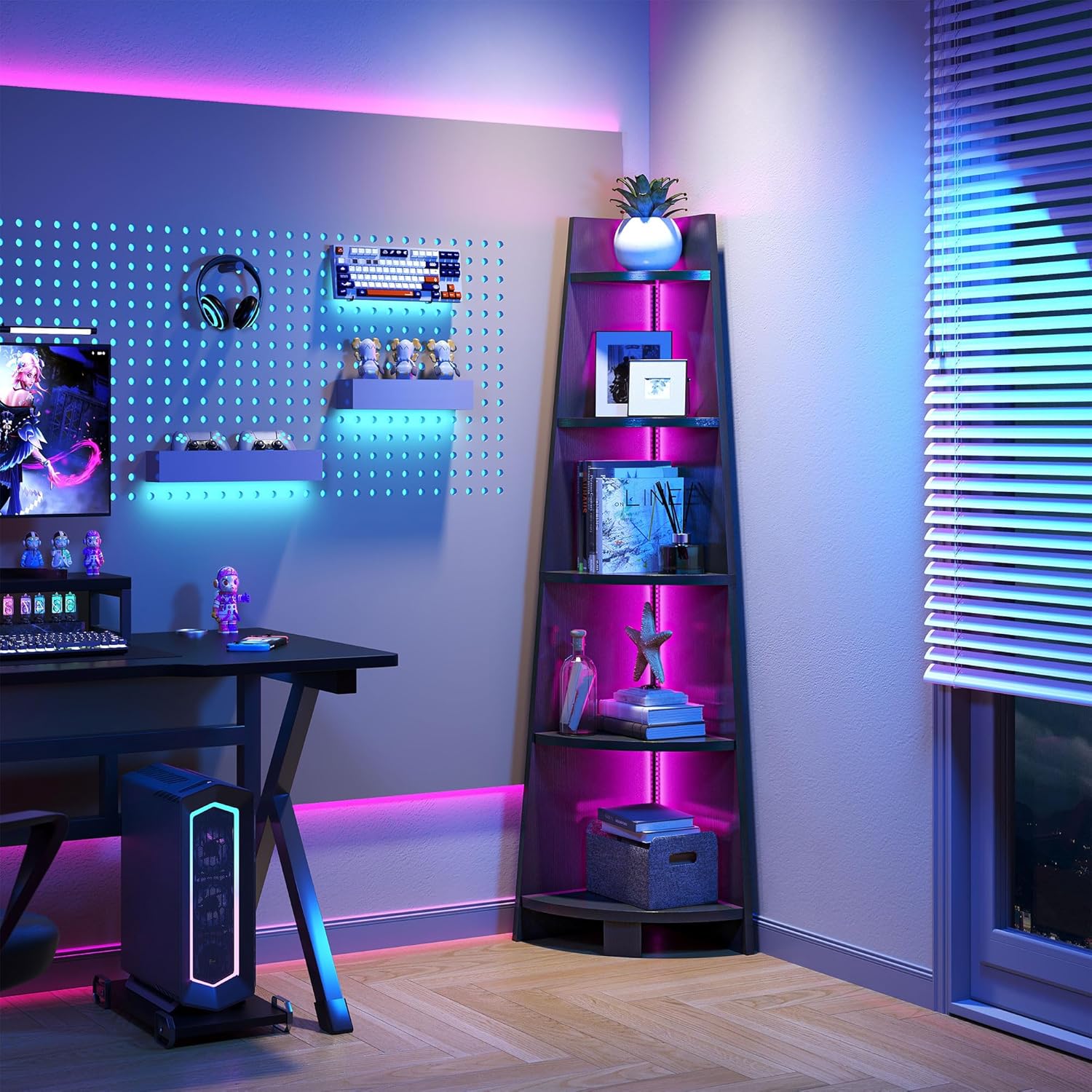 YITAHOME Corner Shelf Stand with Led Light, 70.9" Ladder