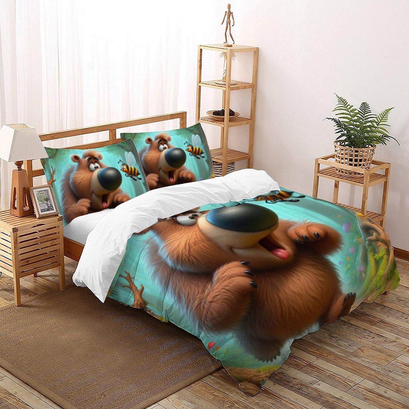 Housse de couette 260x220 ours literie animaux imprimé 3D parure de lit garçon