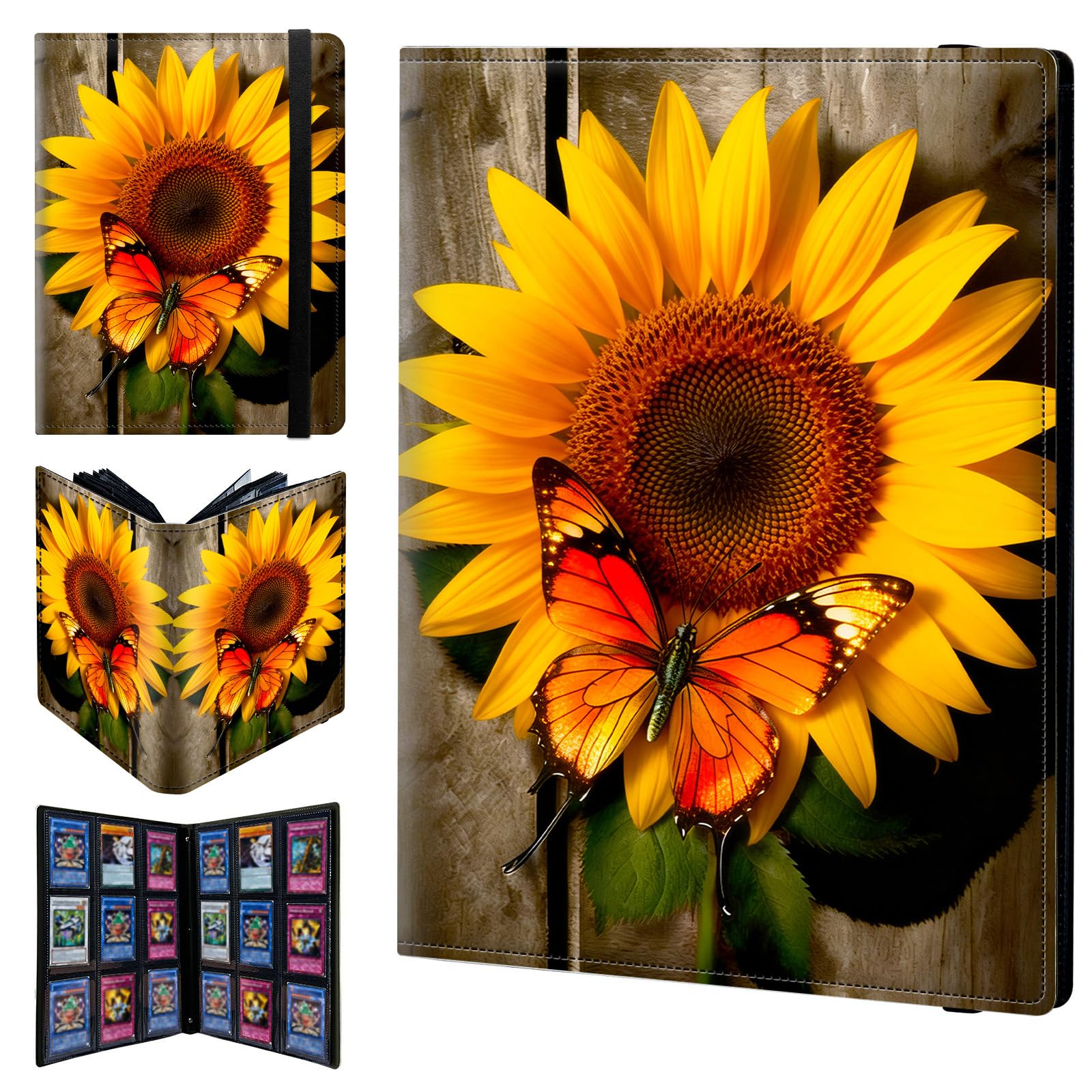 9 Pocket Trading Card Binder 540 Side Loading Pocket Album with Big Sunflower and Butterflies Pattern Design Card Binder for Sports Cards & Game Cards — image 1