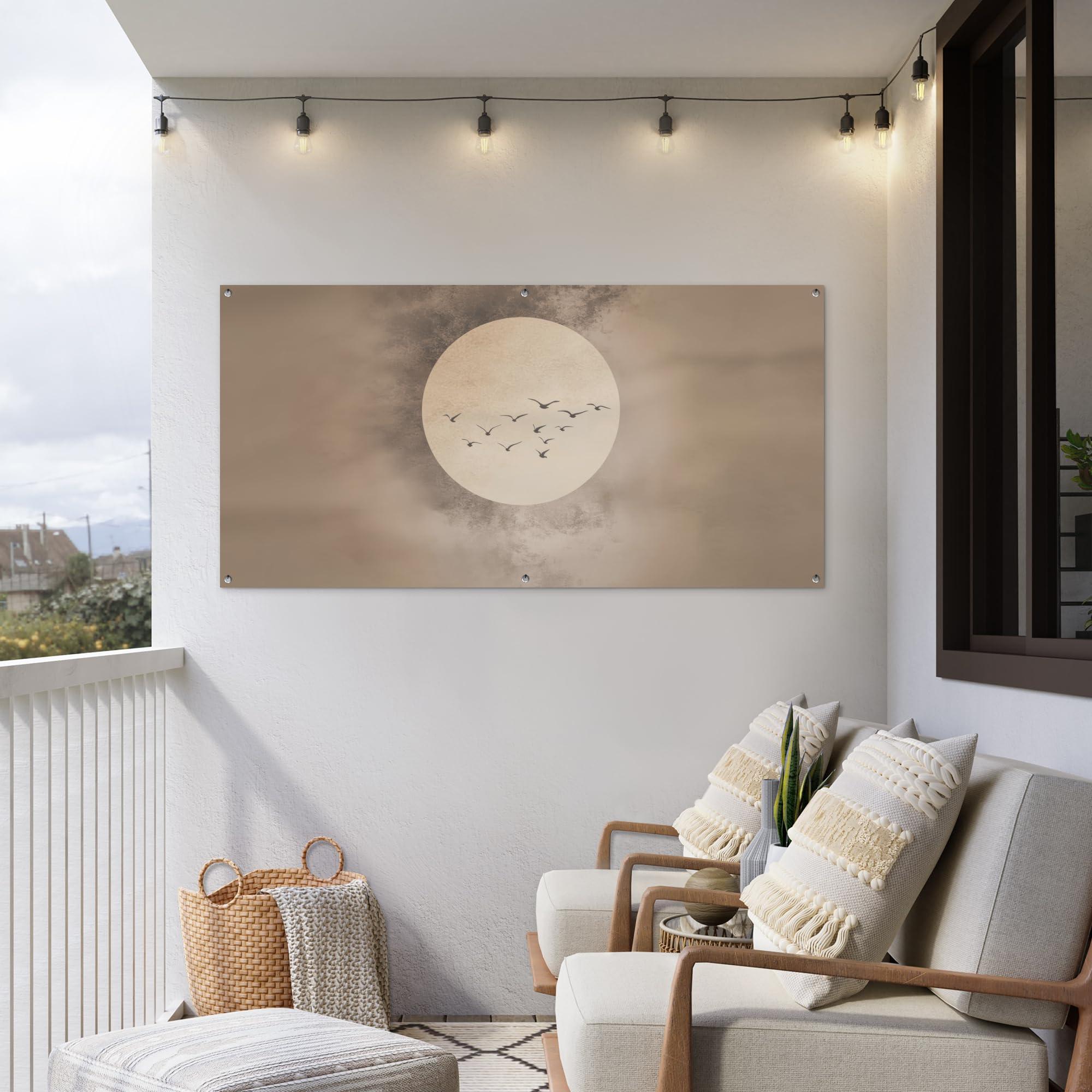 MuchoWow© Poster De Jardin Decoracion Balcón Wall Decoration Adornos Pared | 160x80 cm - Terraza Exterior Decoración Patio Posters Decorativos Pájaro - Beige - Japandi