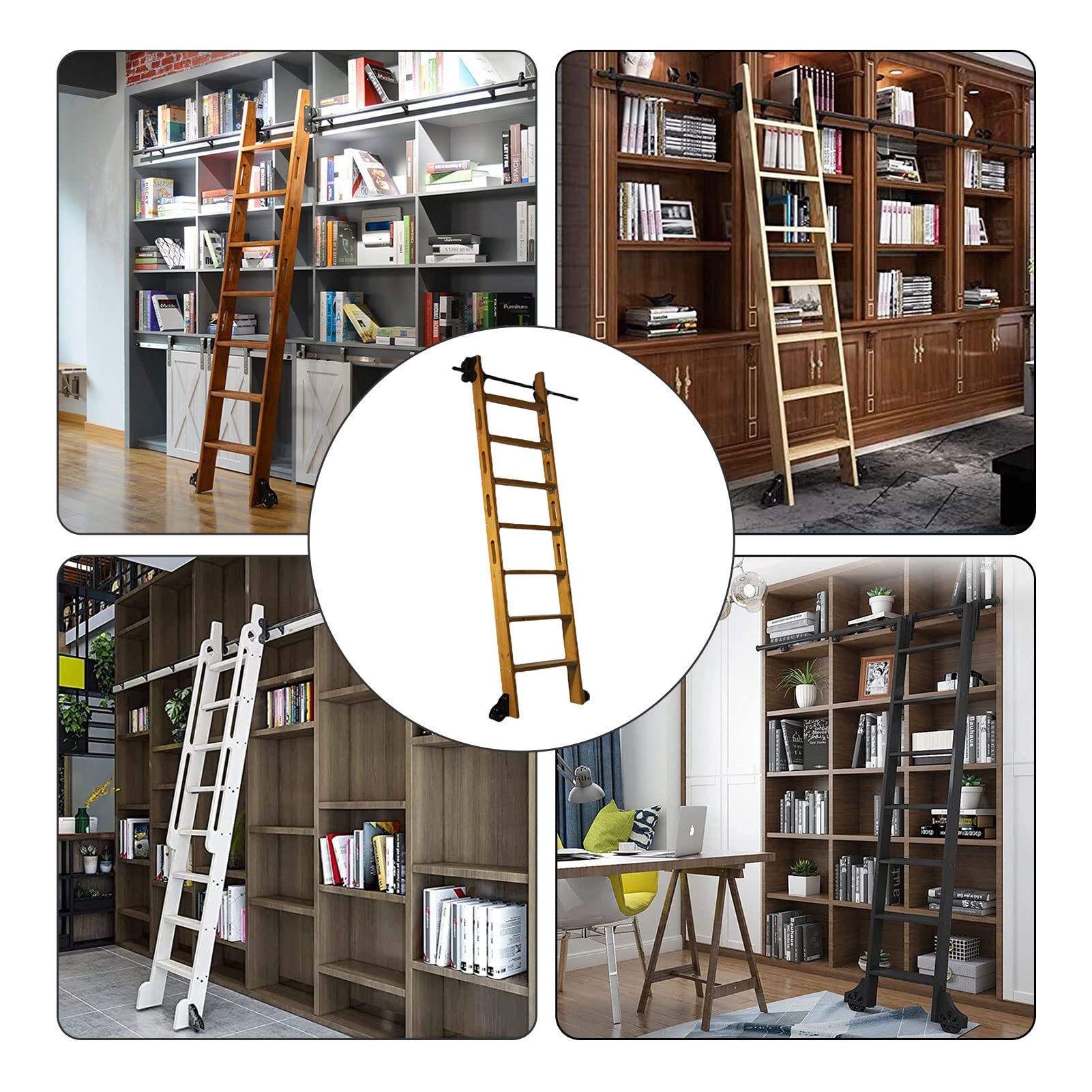LWJSOCP Rolling Ladder Hardware Library Sliding Ladder Hardware Kit (No Ladder),Complete Set of Hardware (10ft/300cm Track kit)