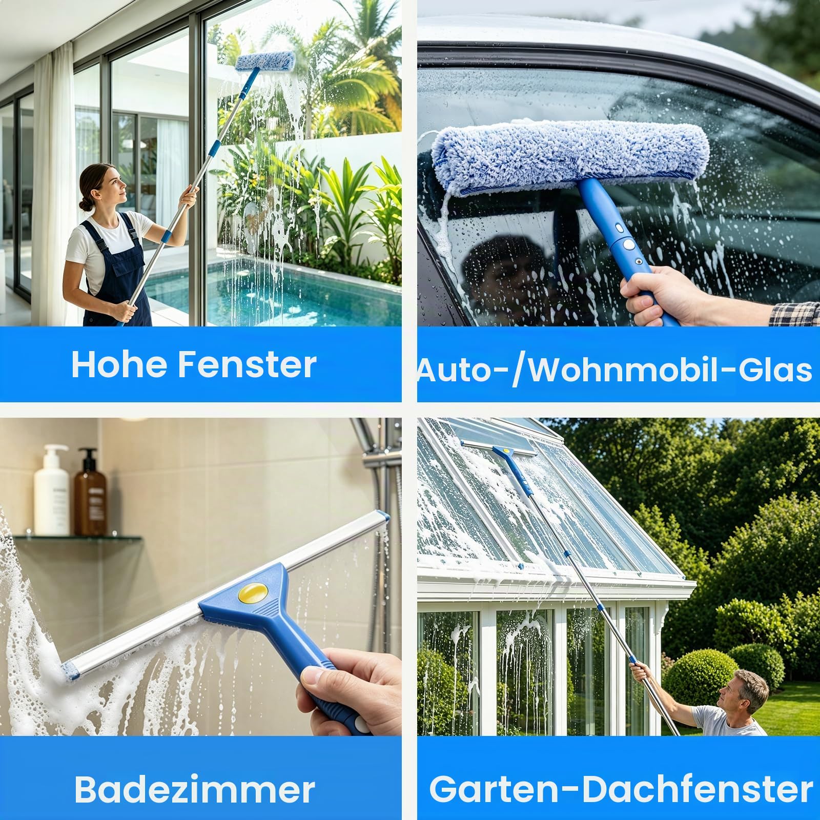 ddLUCK Fensterputzer Set mit 16L Eimer und Reinigungsset für Hohe Fenster