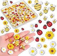 Vista 1 de 200 piezas de resina mini decoración de girasol de abeja margarita adorno de abejas, abalorios de abejas, cuentas epoxi de mariquitas, manualidades