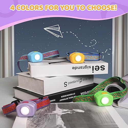 Miniatura 6 de EverBrite Linterna frontal LED recargable para niños con modo RGB y diadema ajustable, 3 modos multicolor para niños, lámpara de cabeza para niños,