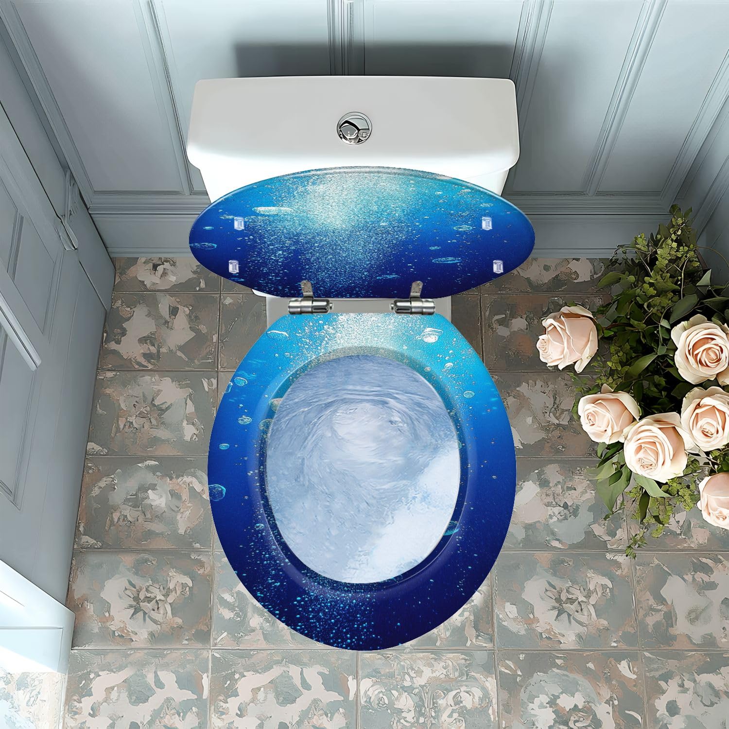 Tapa de asiento de inodoro redonda universal azul de resina impermeable para baño