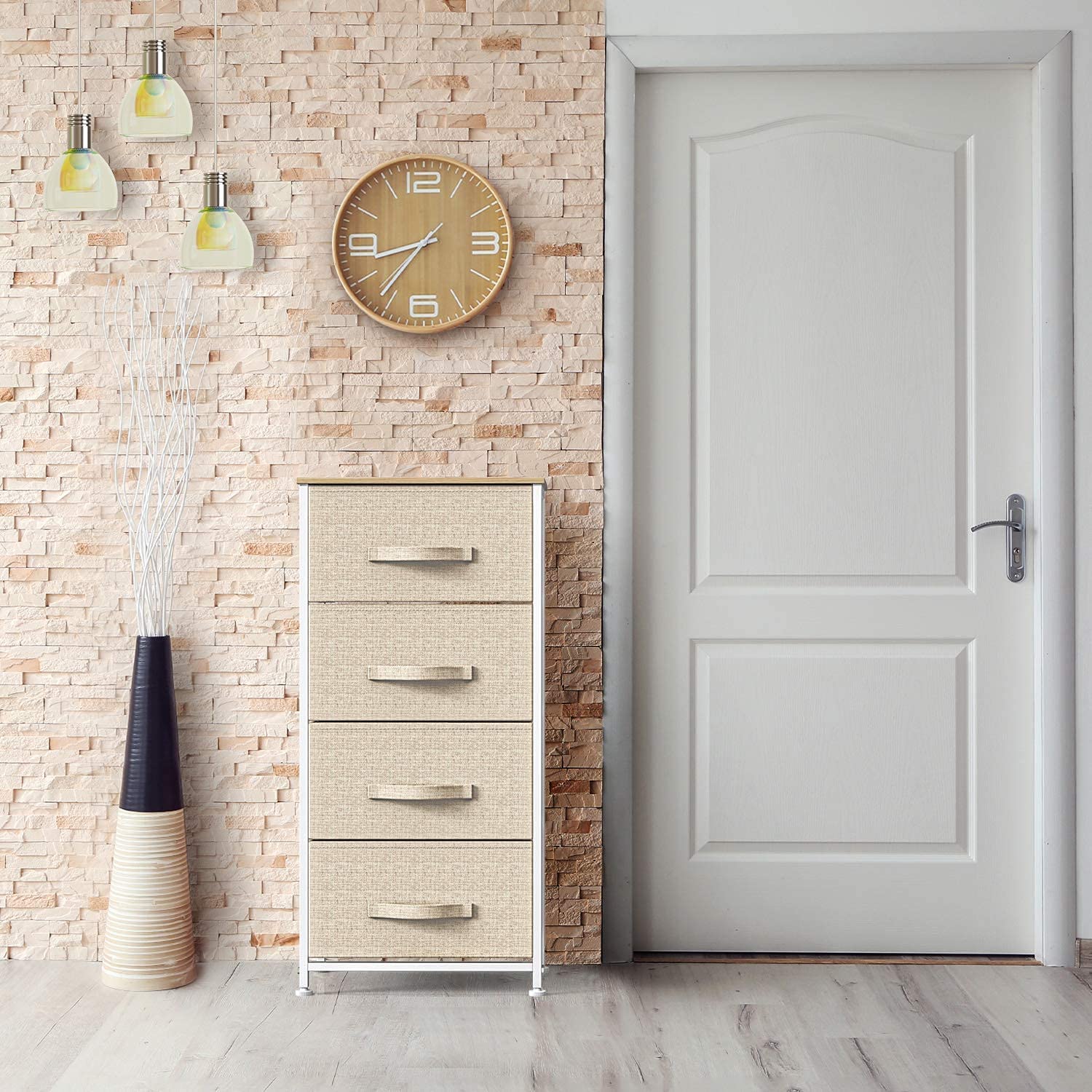 Pipishell Commode Verticale à 4 tiroirs en Tissu avec Dessus en Bois et Grand Espace de Rangement, Facile à Installer, Commode Verticale à 4 tiroirs, Chambre à Coucher, Salon, Chambre d'enfant,