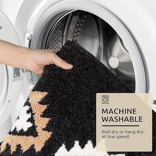 Miniatura 7 de DEXDE Alfombra de baño estilo bohemio azteca negra, antideslizante, geométrica occidental, de lujo, suave, absorbente, para baño, ducha, cocina,