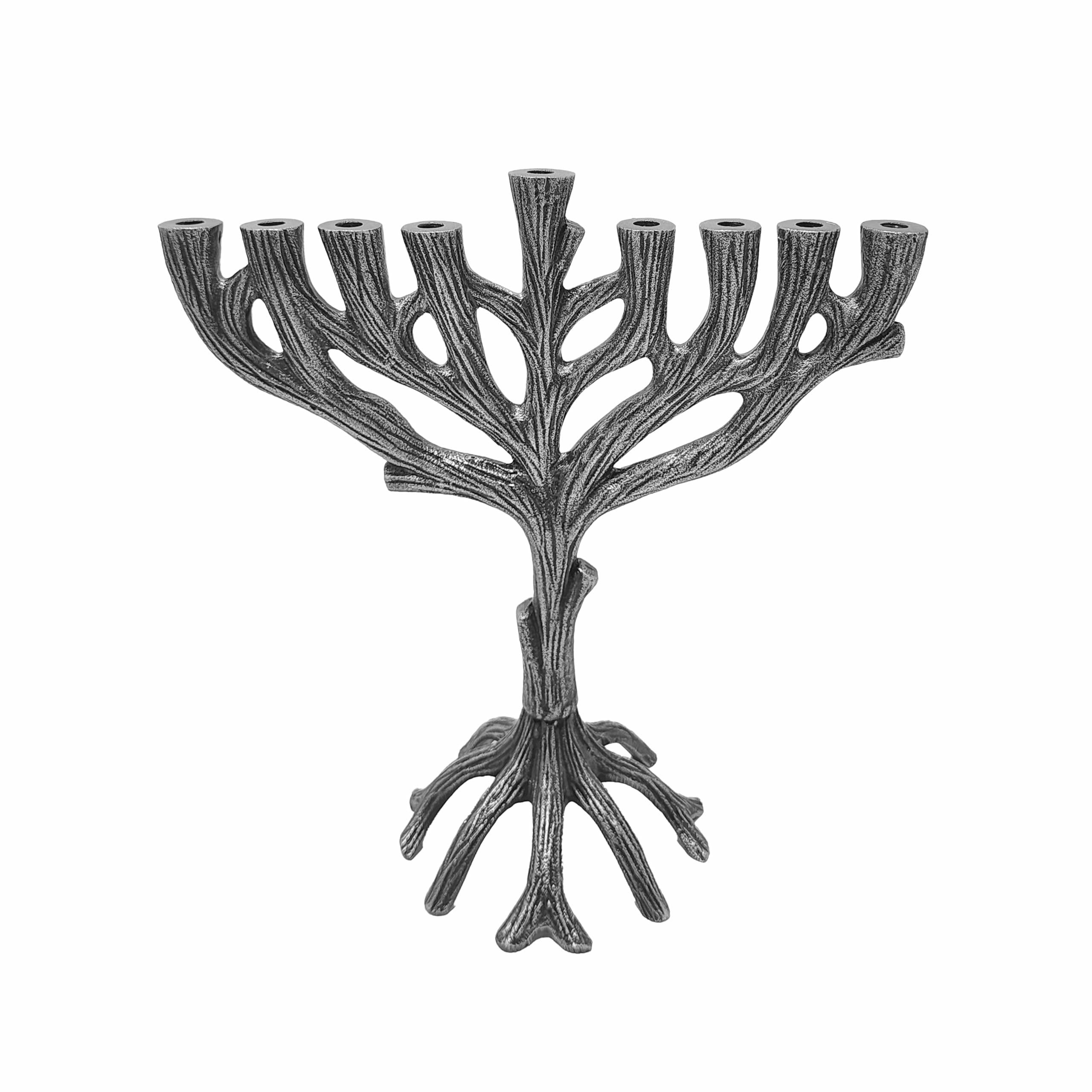 Yair Emanuel Tree of Life Hanukkah Menorah 8 Inch Organic Style Chanuka Hanukia Judaica Gift (Silver HHJ-2)