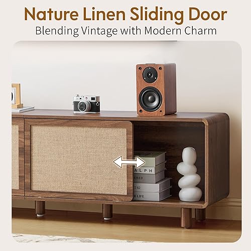 Miniatura 5 de Soporte de TV grande para televisores de hasta 80 pulgadas, centro de entretenimiento moderno de mediados de siglo con almacenamiento y puerta de