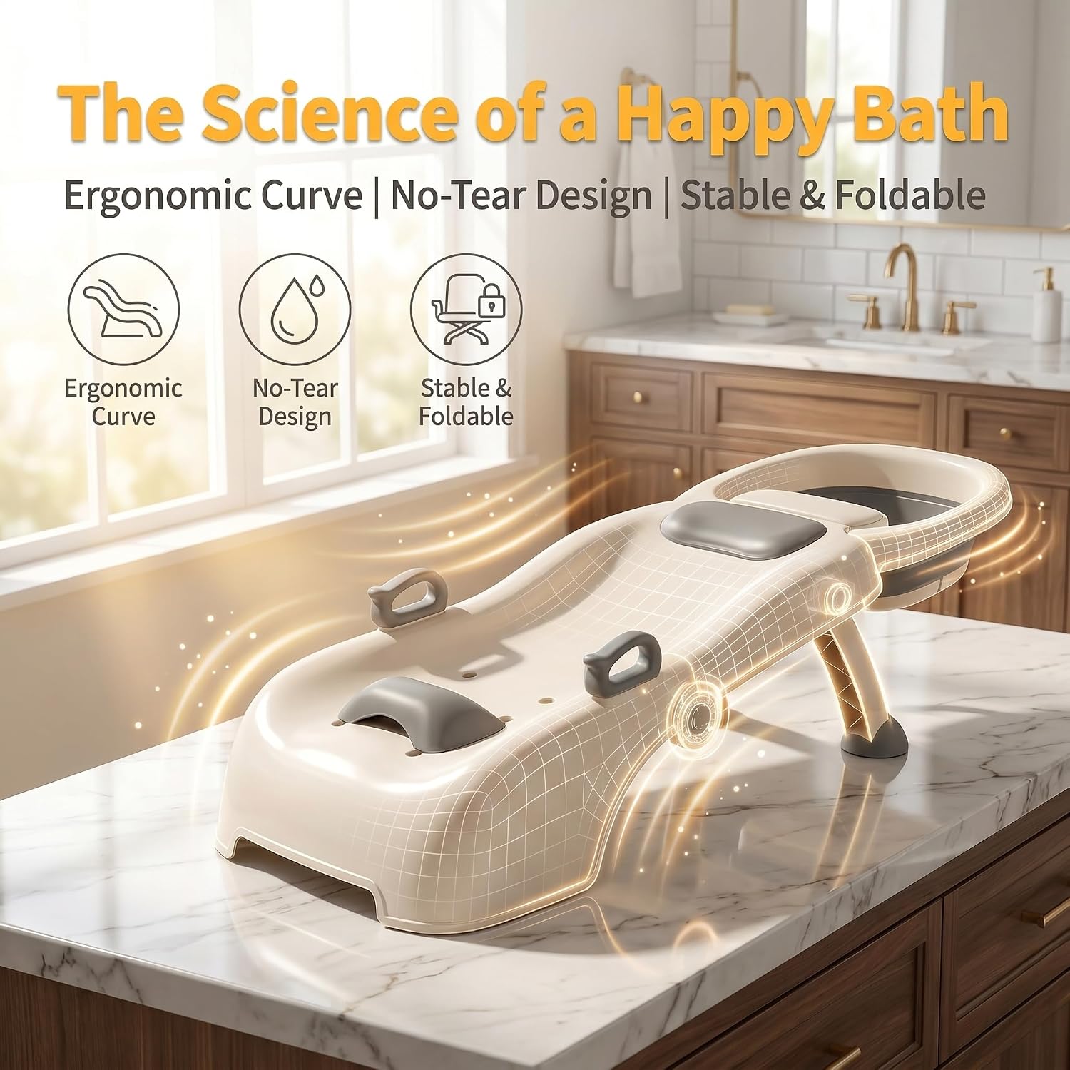 Portable Foldable Kids Hair Washing Station, Portable Shampoo Bowl & Sink for Home Use, 4-Level Adjustable Neck Support Toddler Shampoo Buddy, Foldable Hair Washing Basin for Children 0-16 Years Old