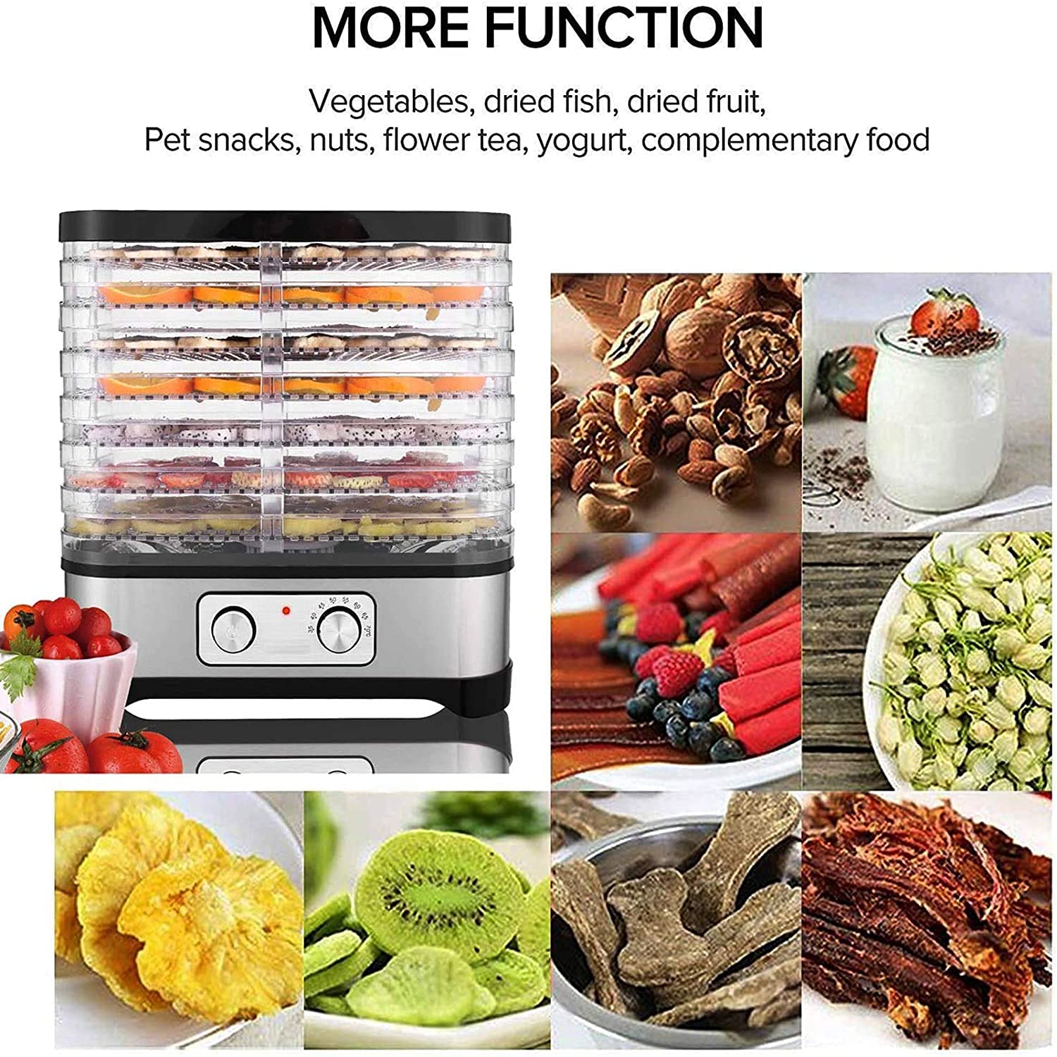 Nictemaw Essiccatore Disidratatore, Essiccatore da Cucina con 8 Vassoi, Deidratatore con Regolatore di Temperatura, 400W, 35-70°C, Timer di 72h per Verdure, Frutta e Carne