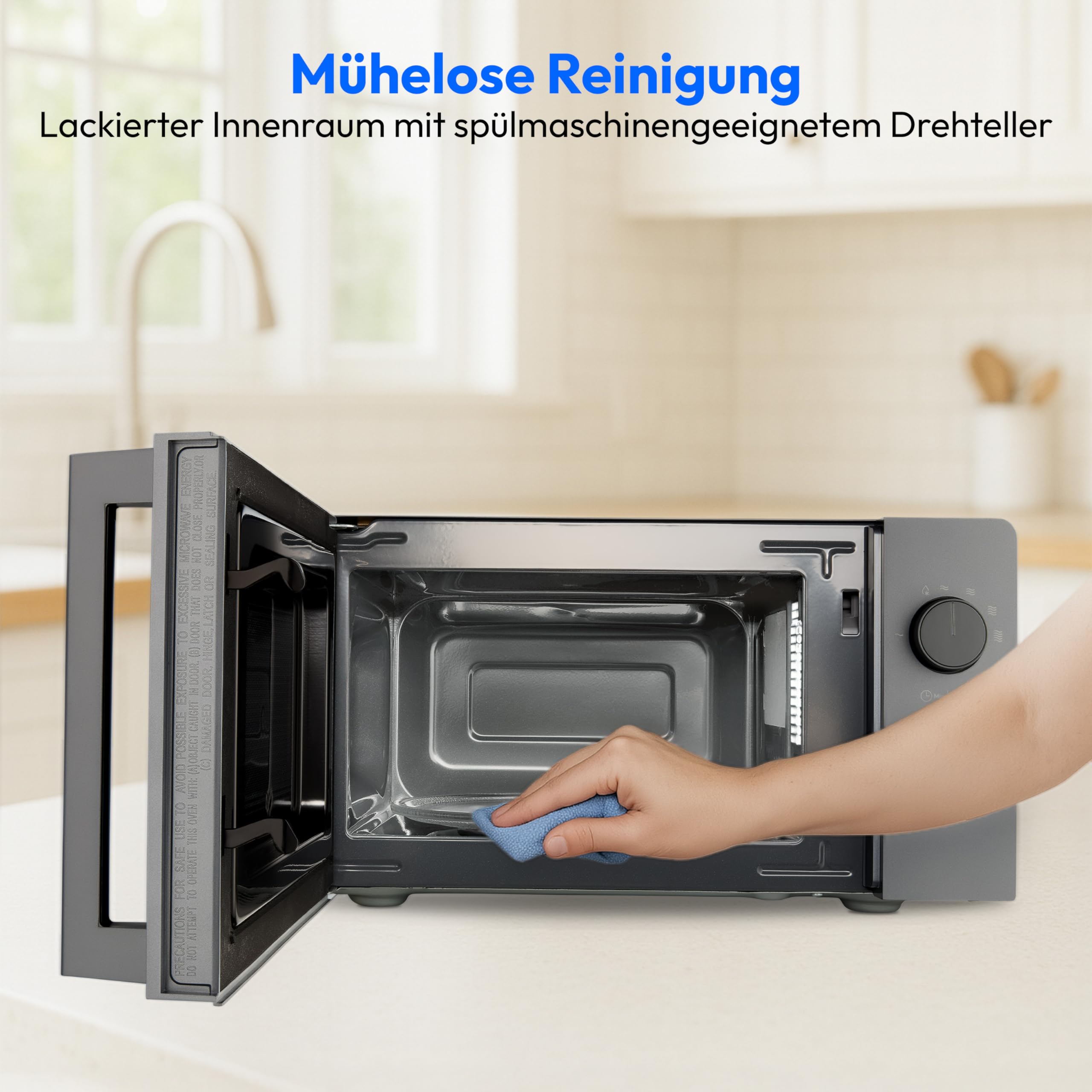MEDION Mikrowelle klein (17 Liter, 700 Watt kompakt und platzsparend, 5 Mikrowellenstufen, Auftaufunktion, Timerfunktion, MD12211) grau [MODELL 2025]