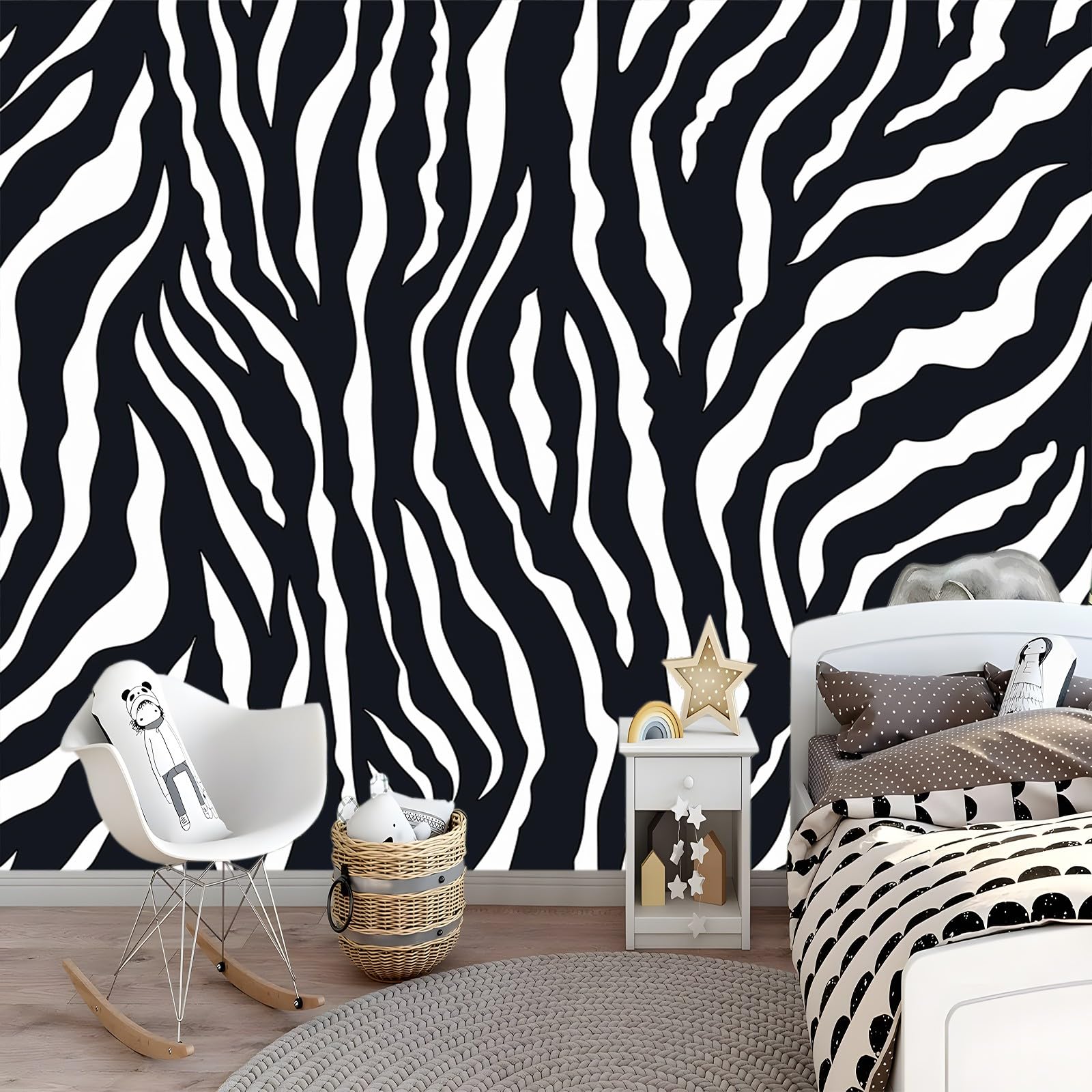 Fototapeta z włókniny moda tekstura zebra 300 x 210 cm tapeta salon sypialnia restauracja pokój dziecięcy dekoracja ścienna biały czarny