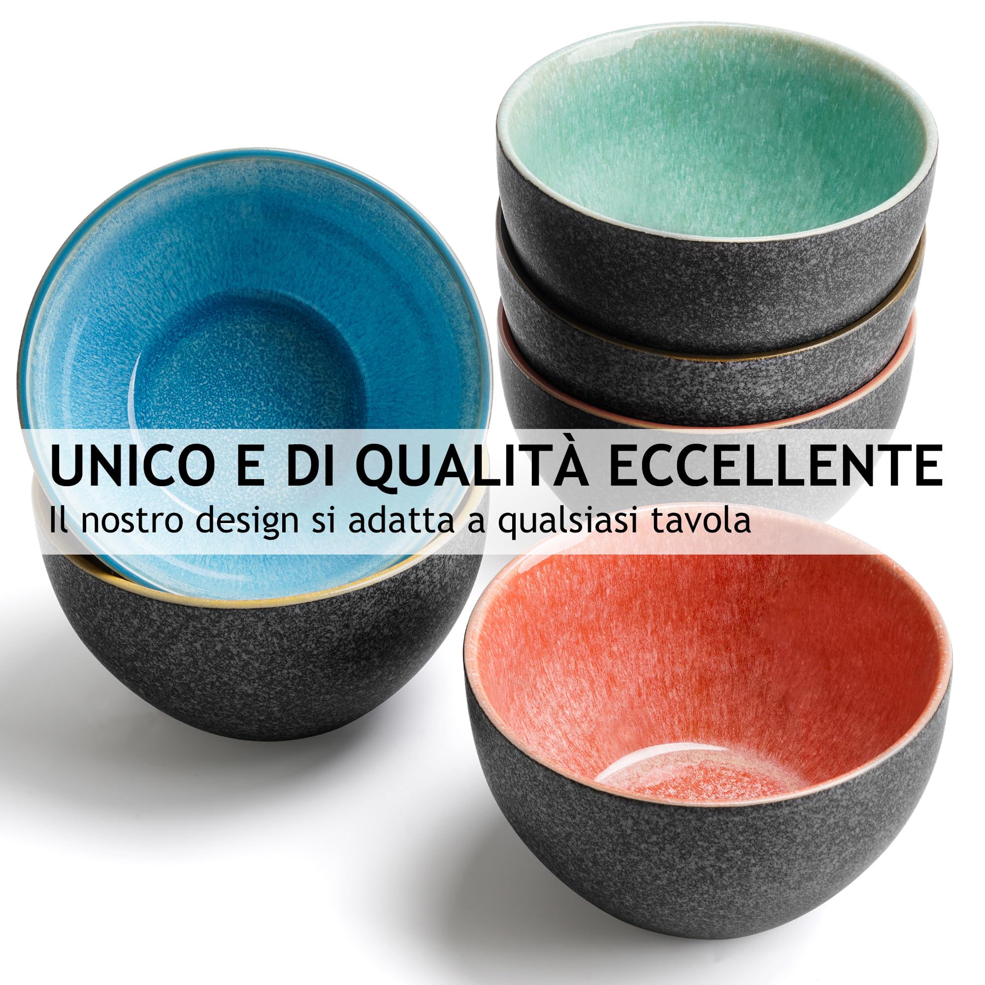 MIAMIO - 750 ml, Set di 6 ciotole, ciotola in ceramica, ciotola per insalata, ciotola per zuppa, ciotola per cereali - Adatto per microonde e lavastoviglie - Collezione Las Palmitas