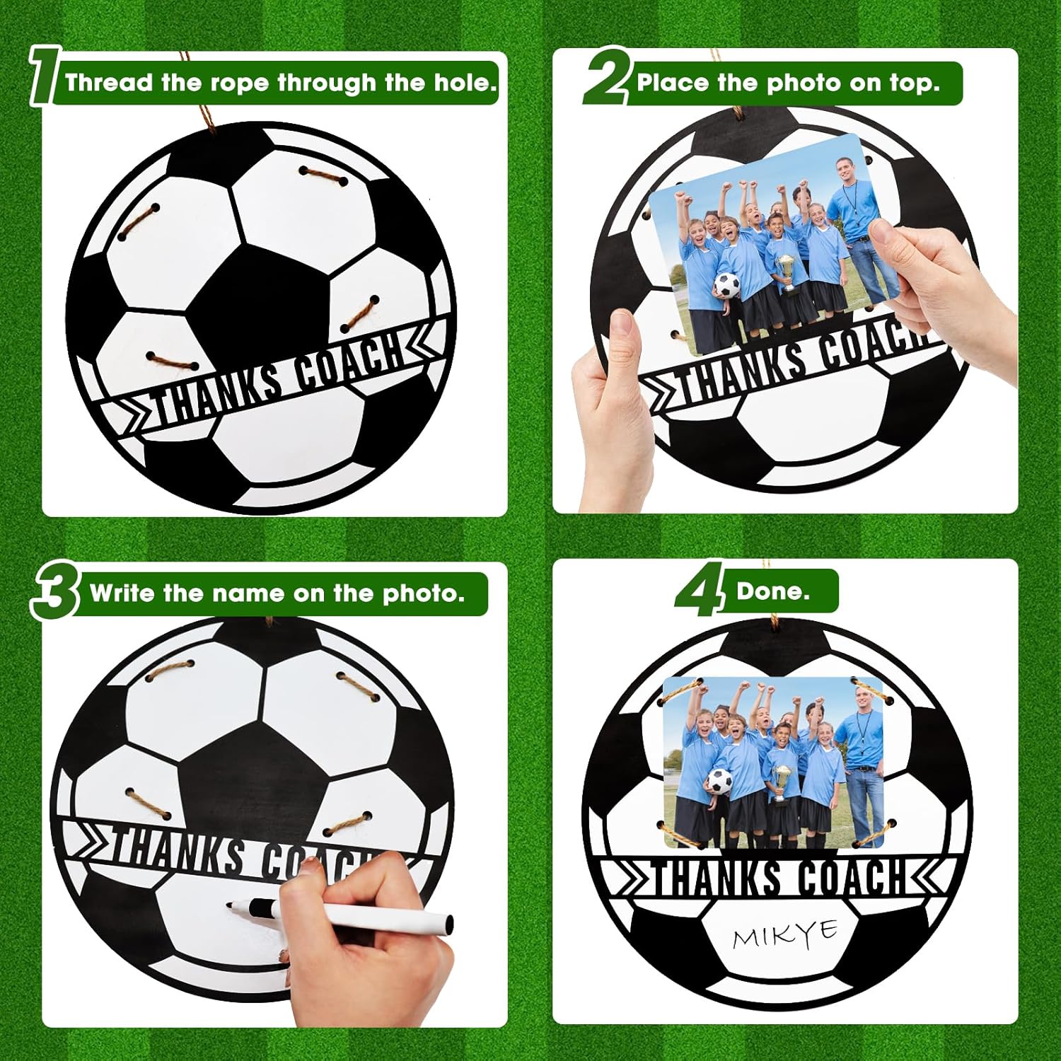 8 Set Soccer Thanks Coach Picture Frames, Soccer Coach Gifts Soccer Picture Frame Fits 4x6 Inches Photos, Wooden Coach Appreciation Gift from Team, Tabletop Decor Plaque