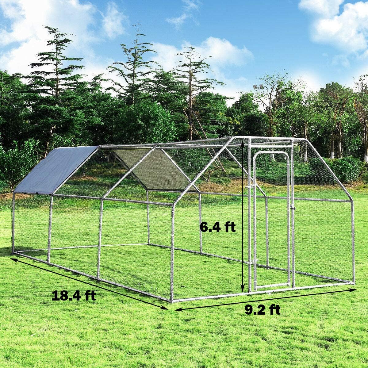 Giantex 18.5ft Large Metal Chicken Coop, Walk-in Chicken Coops Hen Run House Shade Cage with Waterproof and Sun Protection Cover for Outdoor Backyard Farm Use Poultry Cage (18.5 x 9.2 ft, Flat)