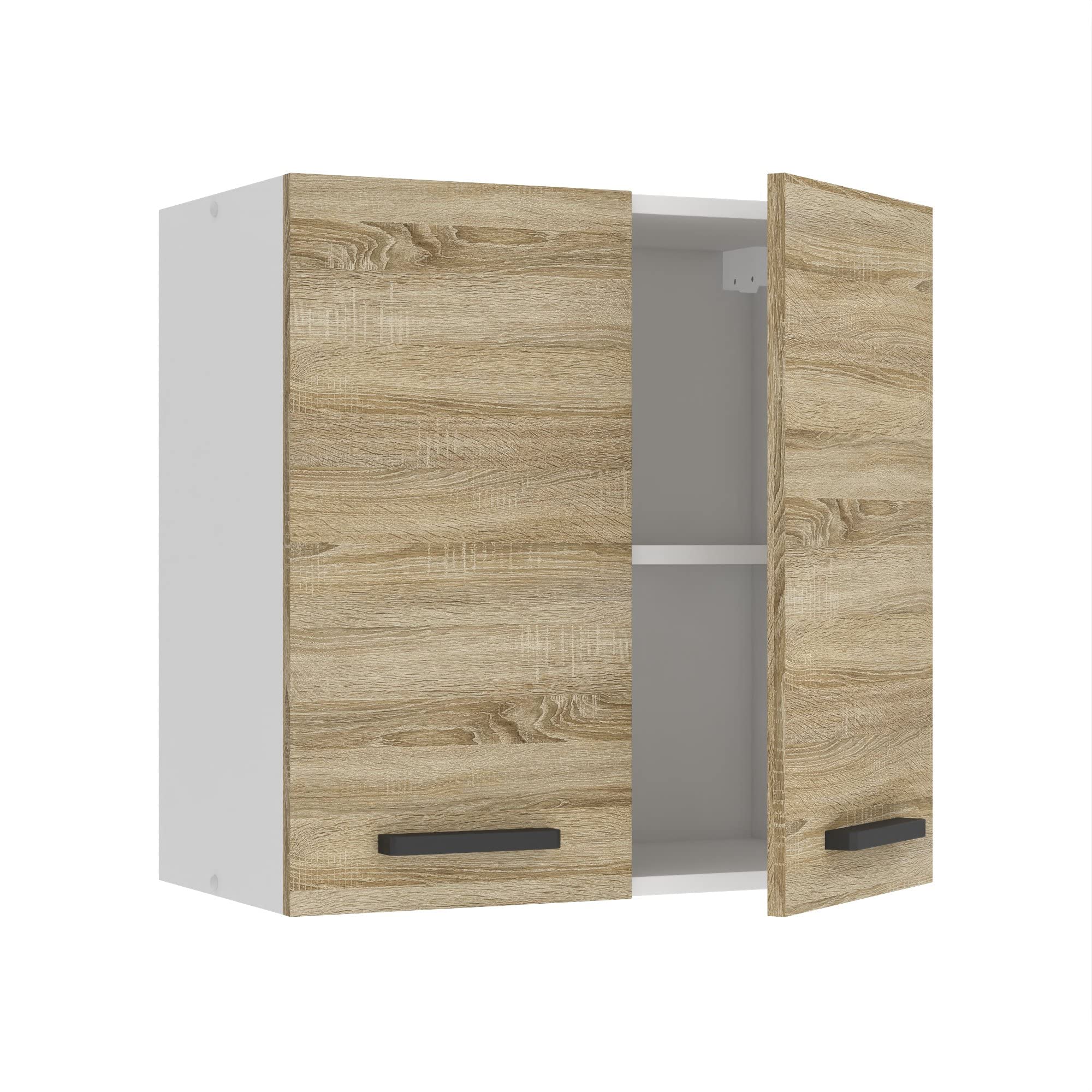 Belini Meuble Haut Cuisine SG2 60 cm, avec 2 Portes, chêne Sonoma | Meubles de Cuisine - Mural, Rangements, 2 Portes, Taille: 29,6 x 60 x 58 cm, Armoire Murale avec Poignée en Métal