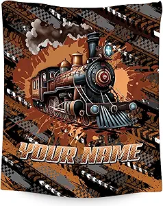 Custom Blankets for Boys Train Blanket Gifts - 4 Sizes Cozy Soft Flannel Throw for Kids Teens