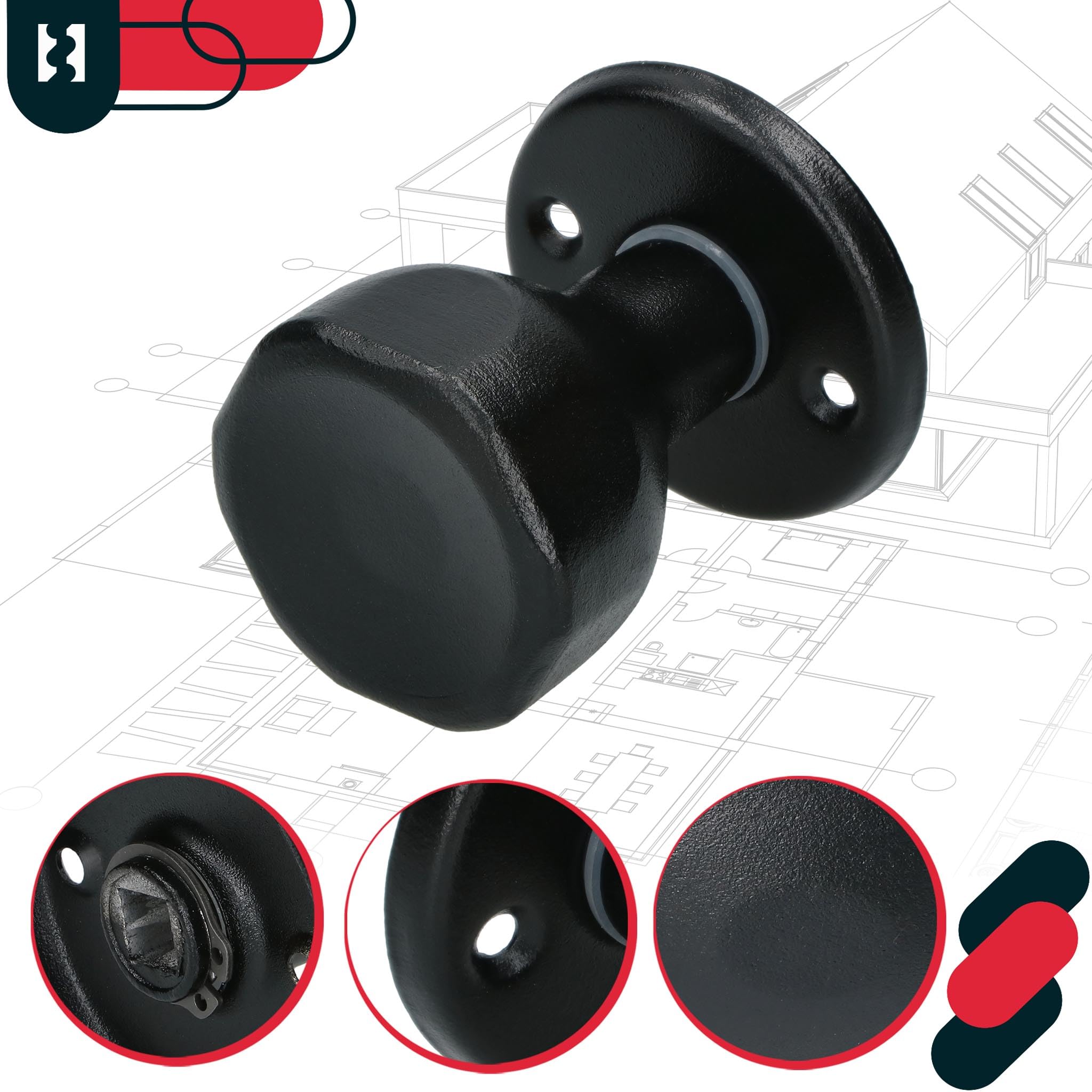 KOTARBAU® Gałka do drzwi obrotowa 5 kolorów okucie drzwiowe kulka do drzwi stal lakierowana gałka kulkowa gałka do drzwi gałka obrotowa drzwi drzwi uchwyt 1 szt. wytrzymały top (czarny)
