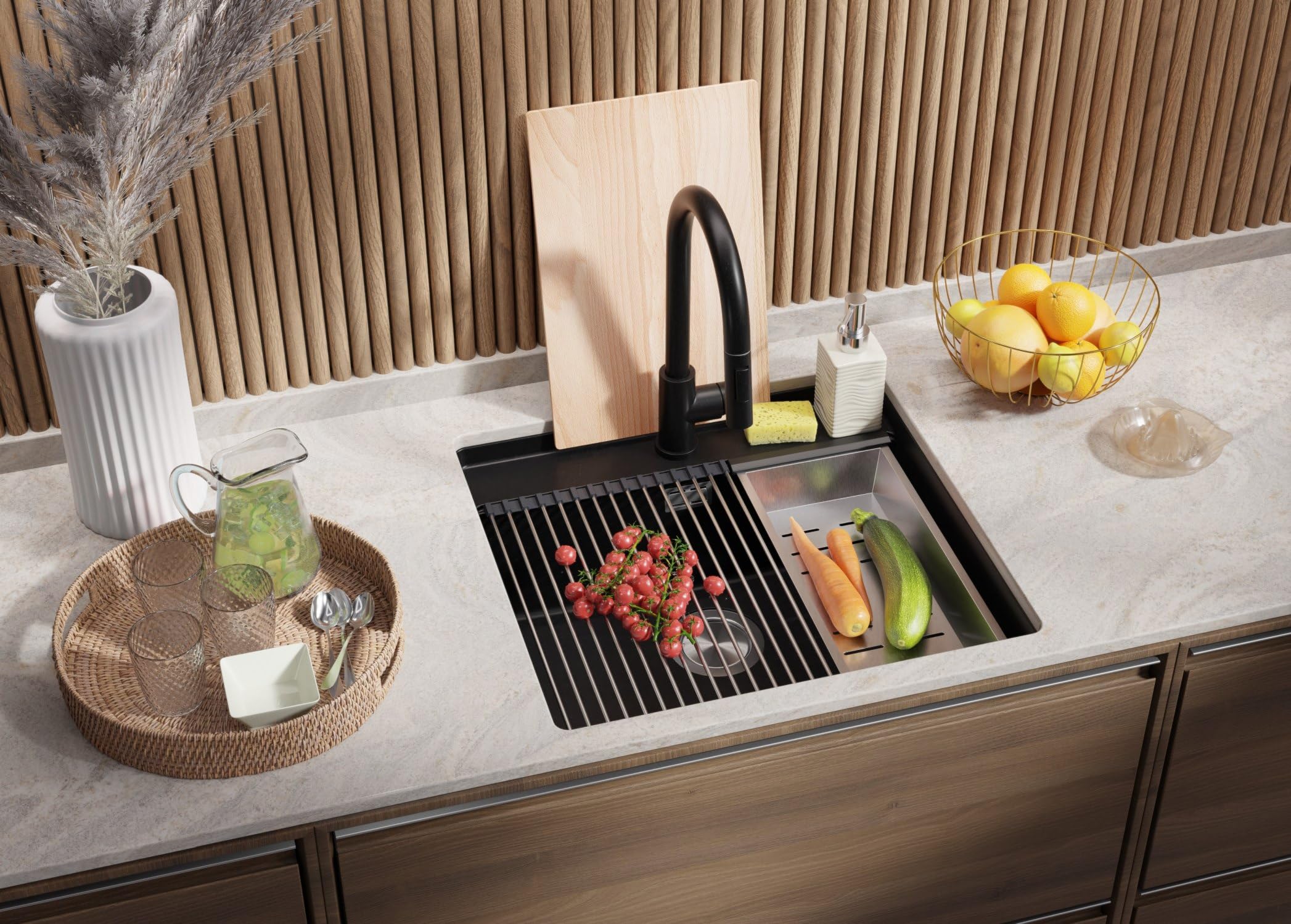 PRIMAGRAN Fregadero bajo Encimera al Mueble 60cm + Kit de desagüe, 56x53cm