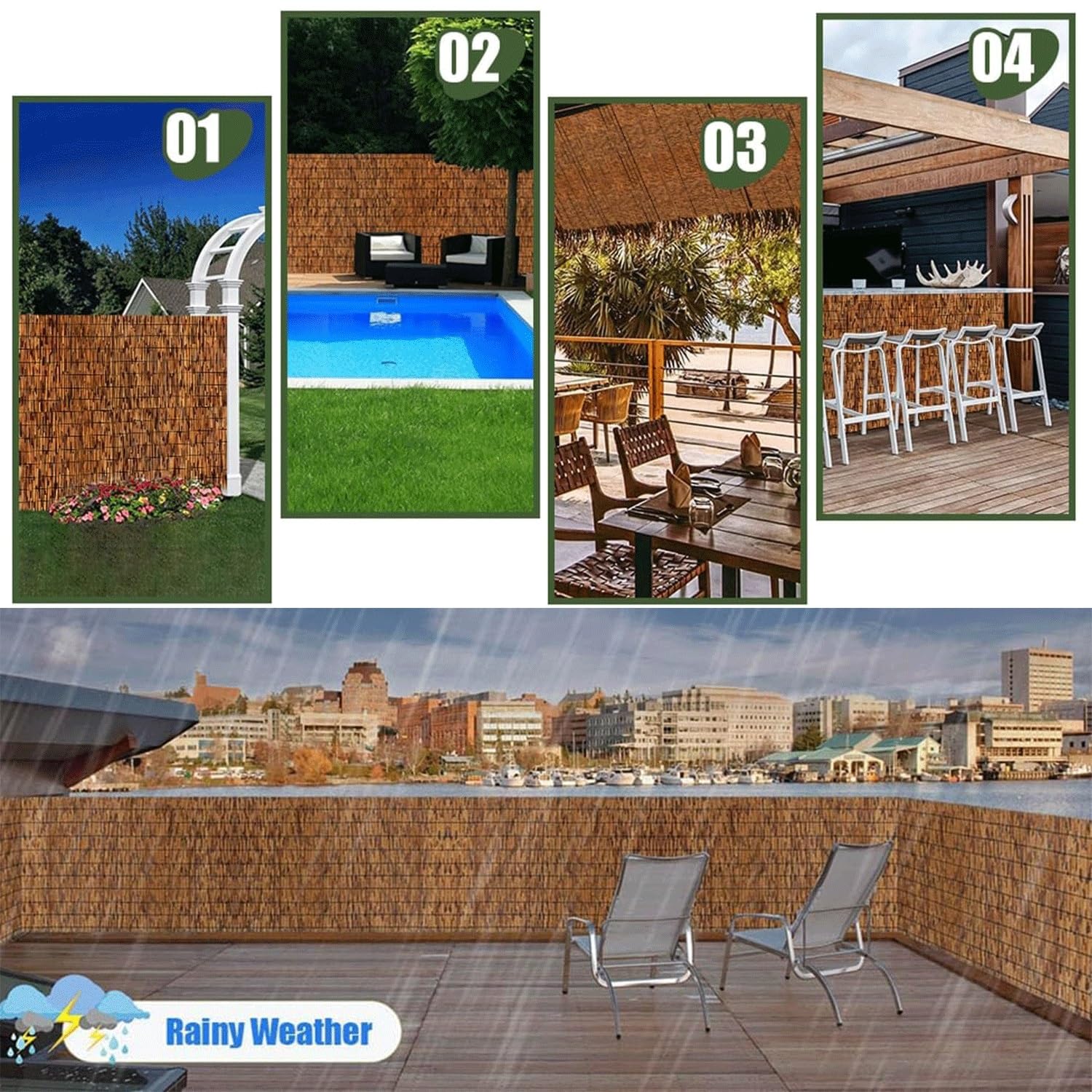 Questa Recinzione in bambù Naturale in Rotoli - da 60 cm a 180 cm di Altezza, 3x9 Metri di Recinzione Esterna per Giardino, Cortile, Balcone, Patio - Ecologica e