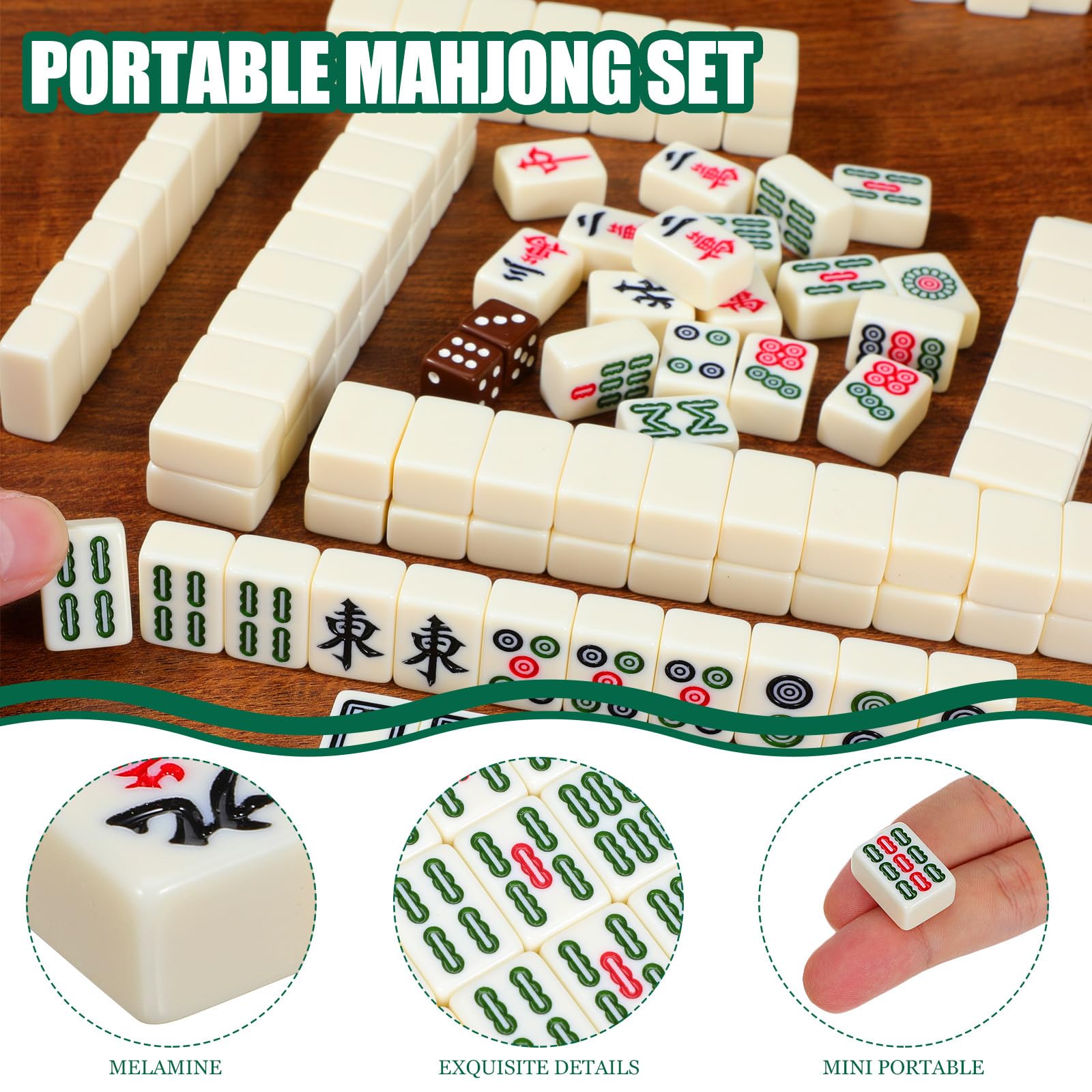 YARNOW 1 Set Tragbares Mini-Mahjong-Set, Komplettes Mahjong-steinset für Reisen Und Partys, Traditionelles Spiel für Unterwegs