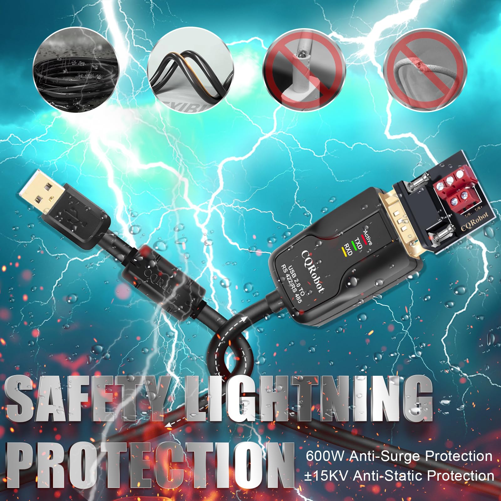 CQRobot 7,2 Piedi USB a RS422 o RS485 Porta Seriale Convertitore Adattatore Cavo Con Chip FTDI FT232. Supporta Windows 10 8 7 XP Mac. 600W-SPD, 15KV-ESD, Controllo Automatico I/O, Supporto 32 Nodi.