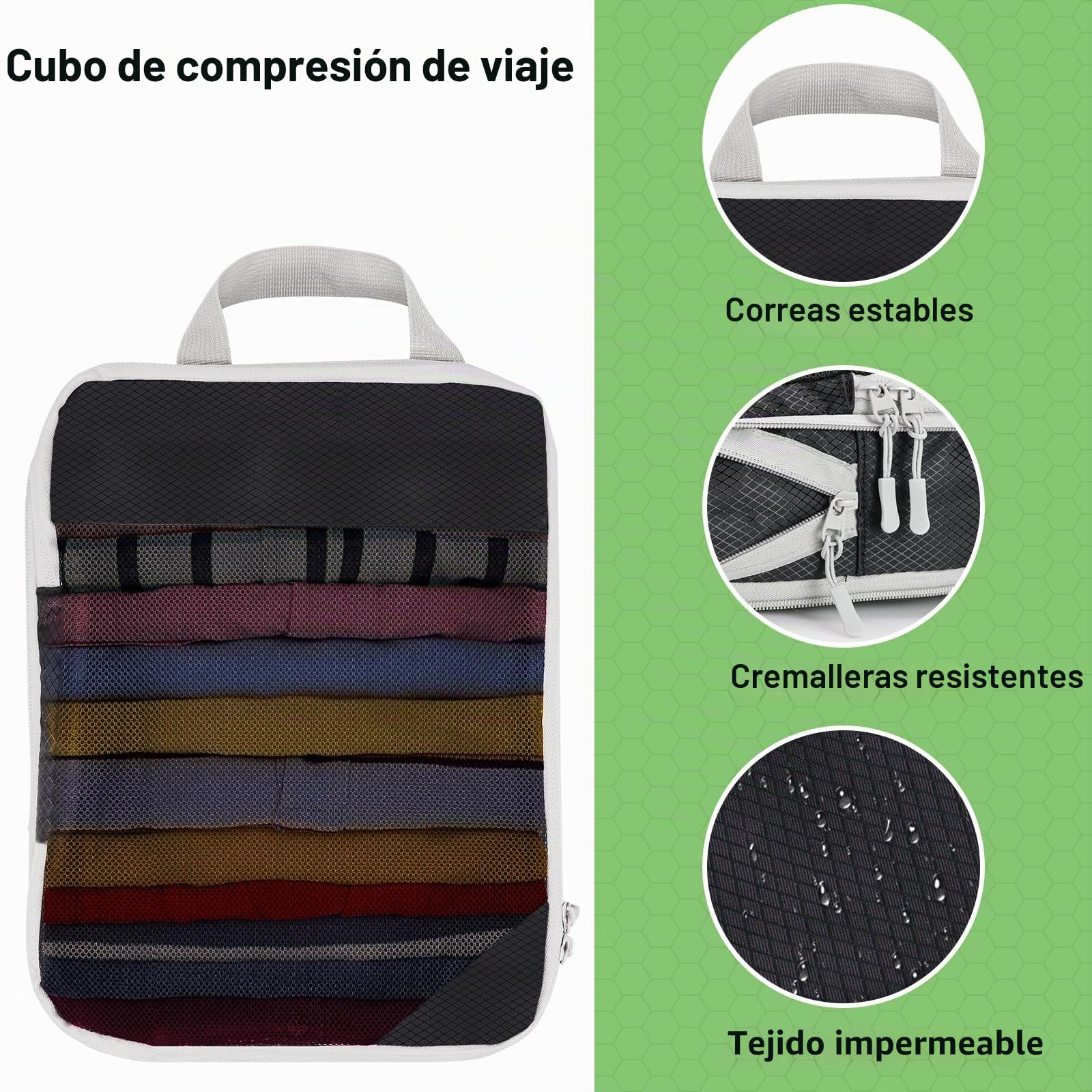 Juego De Bolsas De Compresión Para Maleta Y Mochila [8 Piezas] Bolsas Viaje Organizador De Embalaje,Bolsas De Senderismo Negro Organizador Maleta Cubos De Embalaje Compresión