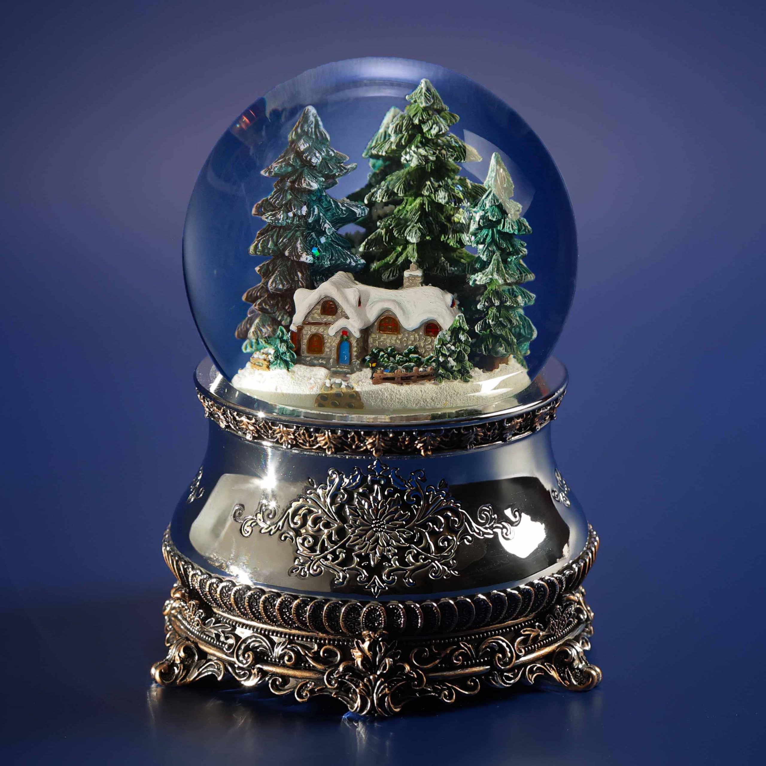 Boule à neige musicale de Noël « Pavillon de chasse », en verre, avec illuminations et tempête de neige automatique, idée cadeau