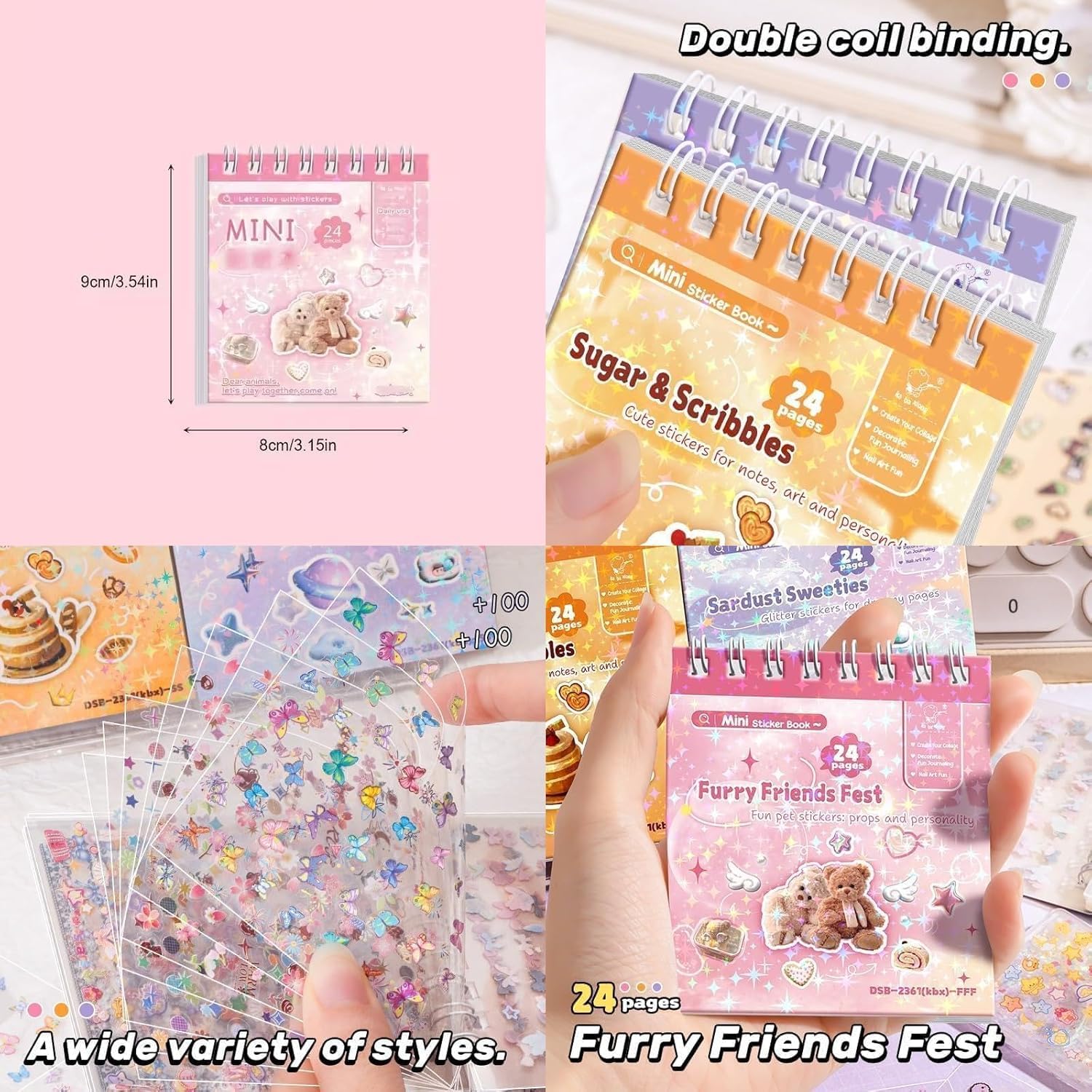 Mini Glitter Sticker Books - Kawaii Designs -2 Mini Glitter Sticker Books - Kawaii Designs -2