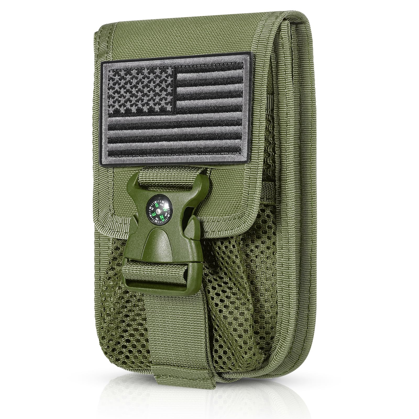 SOWHUP Tactical Molle Pouch Cell Phone Pouch Holster Small Utility EDC Pouch Gadget Organizer Bag with Compass Buckle and U.S.A Flag Patch(Army Green3)