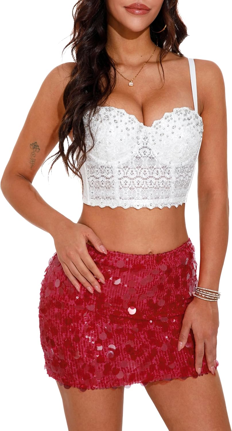 GUANYY Women's Sequin Skirt Stretchy Bodycon Mini Sexy Sparkly Skort Glitter Shiny Night Out Party Skirt - Image 4