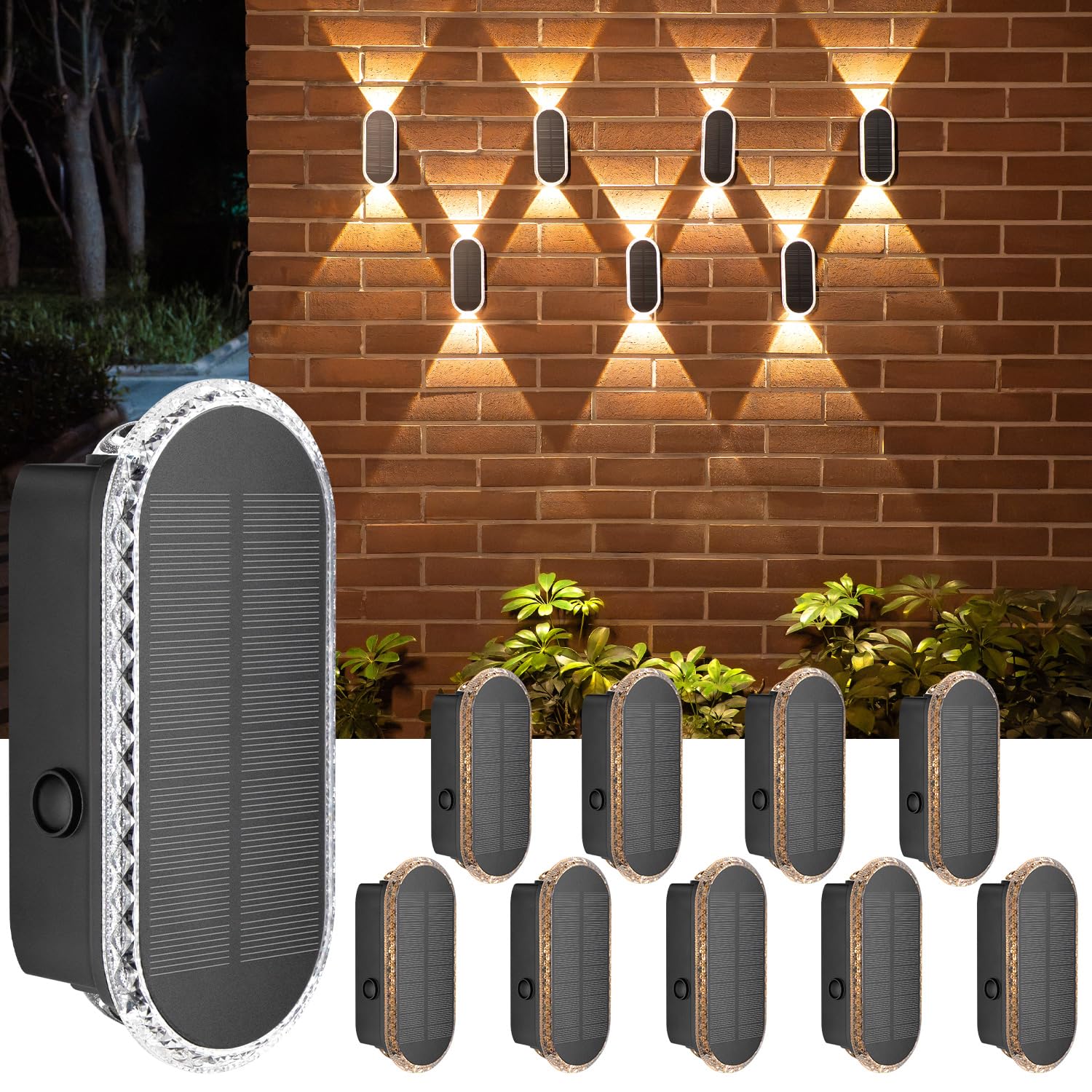 ELLASAY Solar Wall Light for Garden Fence Set of 10-1200 mAh Up and Down Solar Light Outdoor IP65 Waterproof Powerful Lighting with 3000K/4000K/6500K