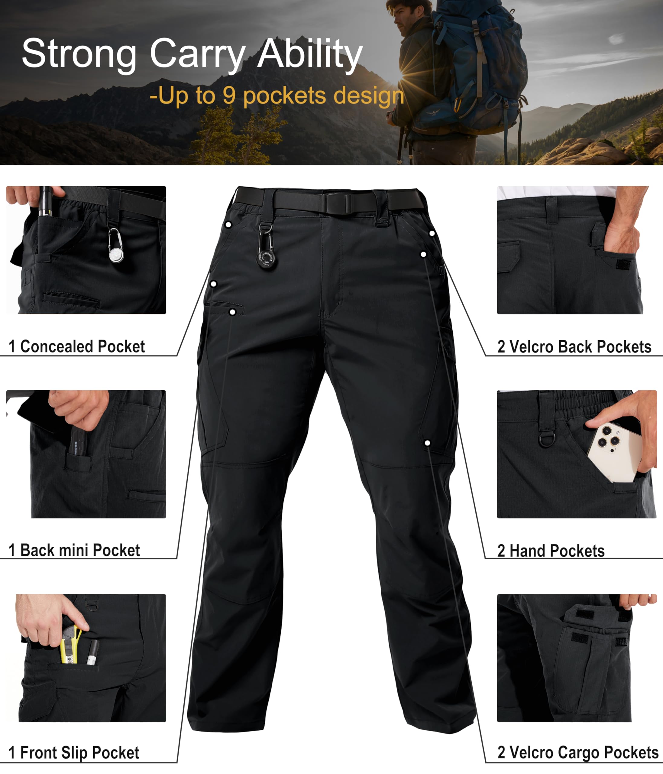 Arunlluta Taktische Herren-Hose, Ripstop-Hose, wasserabweisend, Cargo-Arbeitshose für Herren, Stretch-Wanderhose, leicht