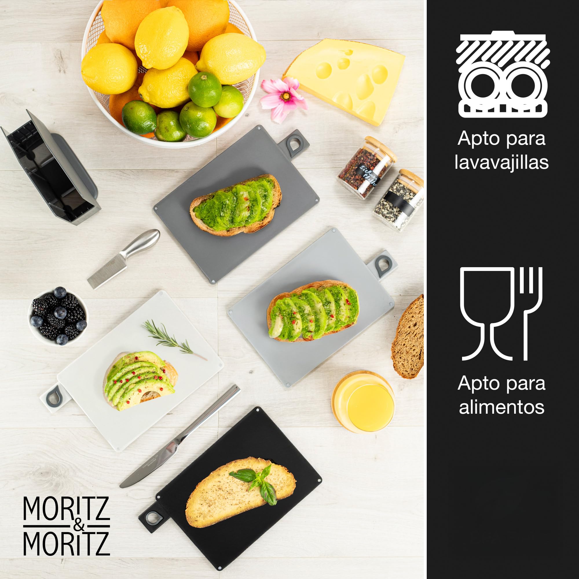 Moritz & Moritz 4x Tabla de Cortar Cocina 20,5 x 14,5 cm con Soporte Antideslizante