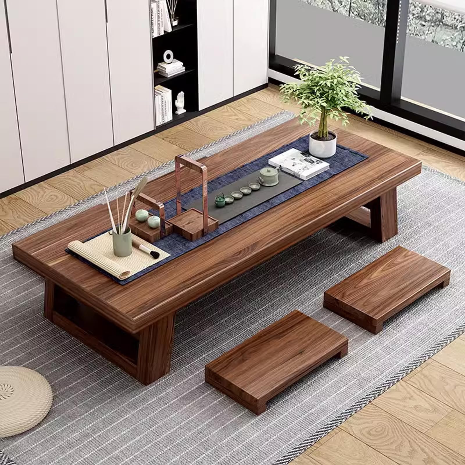 Japanese Chabudai Low Table Solid Wood Tea Table for Floor Sitting Wooden Coffee Table for Living Room & Reception Traditional Japanese Furniture for Dining