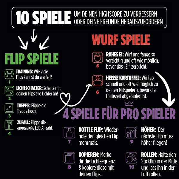 Stickflip Wie viele Flips Kannst du Werfen? | Die selbstzählende Flip Challenge | 10 Skill Spiele jeweils mit Highscore | Cooles Spielzeug für Kinder Teenager & Erwachsene | Solo und Multiplayer - 4