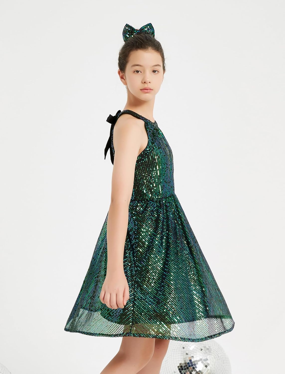 EXARUS Girls Halter Neck Sparkly Sequin Dresses Sleeveless A-Line/Bodycon Dress for Girl Formal Special Occasion 6-14Y - Image 2