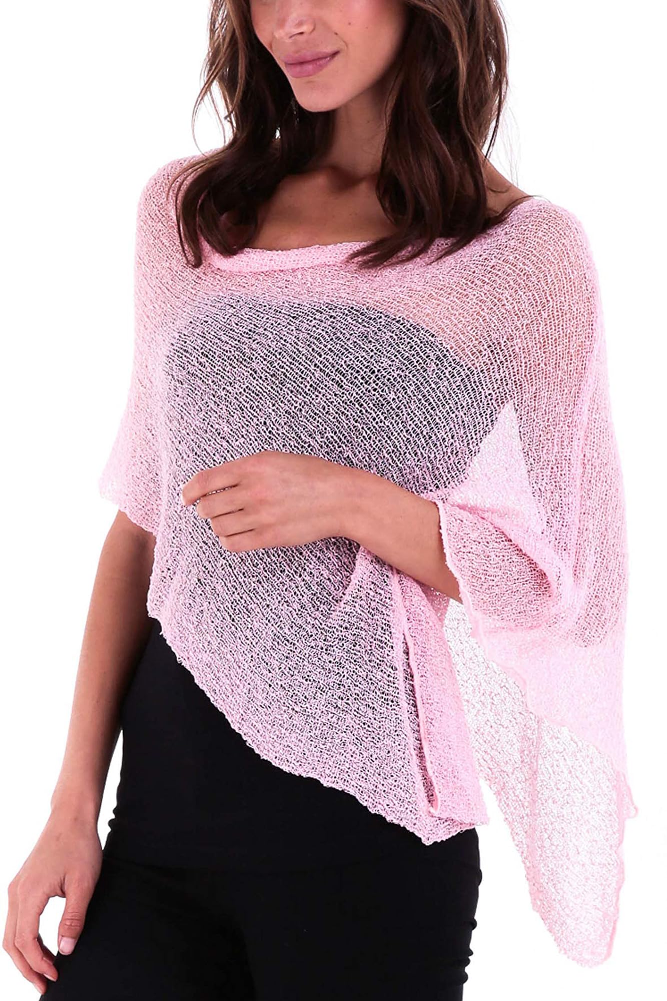 SHU-SHI Damen Poncho Leicht Sommer Transparenter Strick Poncho Schal & Cape, Sheer Cover Up, Pullover Poncho