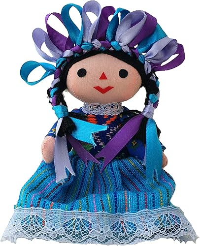 Alkimia Inc Muñeca de trapo tradicional mexicana hecha a mano - 7 pulgadas - Azul