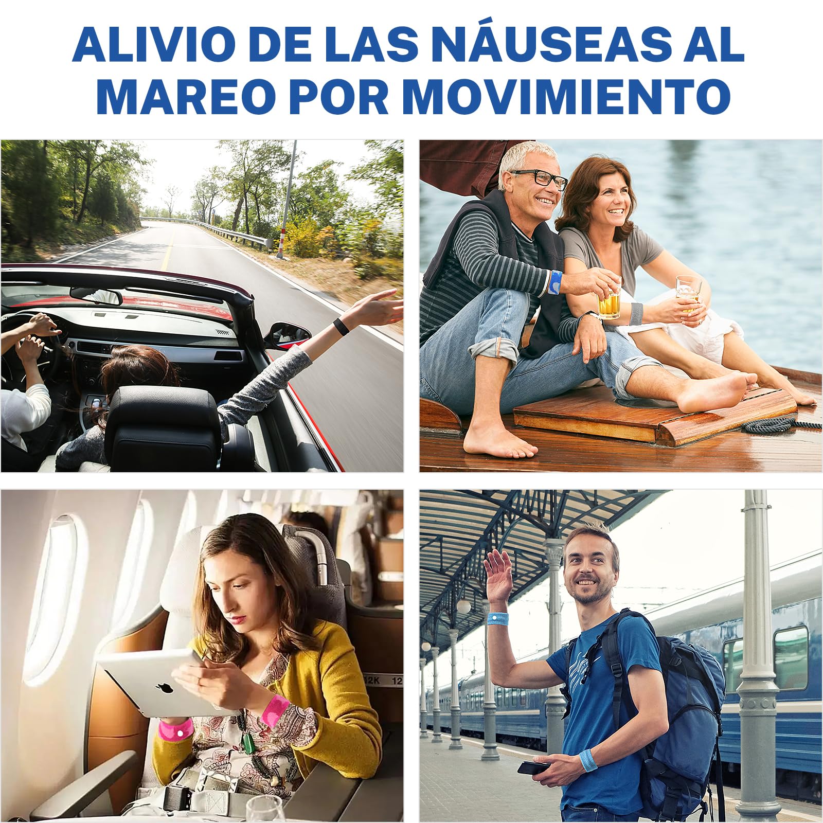 Pulseras Antimareos Hionfurt para Niños y Adultos, Bandas de Acupresión para el mareo por Movimiento en coche, mar y avión, Alivio de las Náuseas Matutinas en Embarazadas - 2 pares Gris, Gris