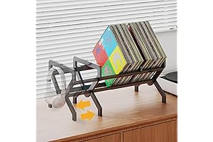 Expandable Vinyl Record Holder, 80-140 LP Storage, Record Rack with Headphone Holder