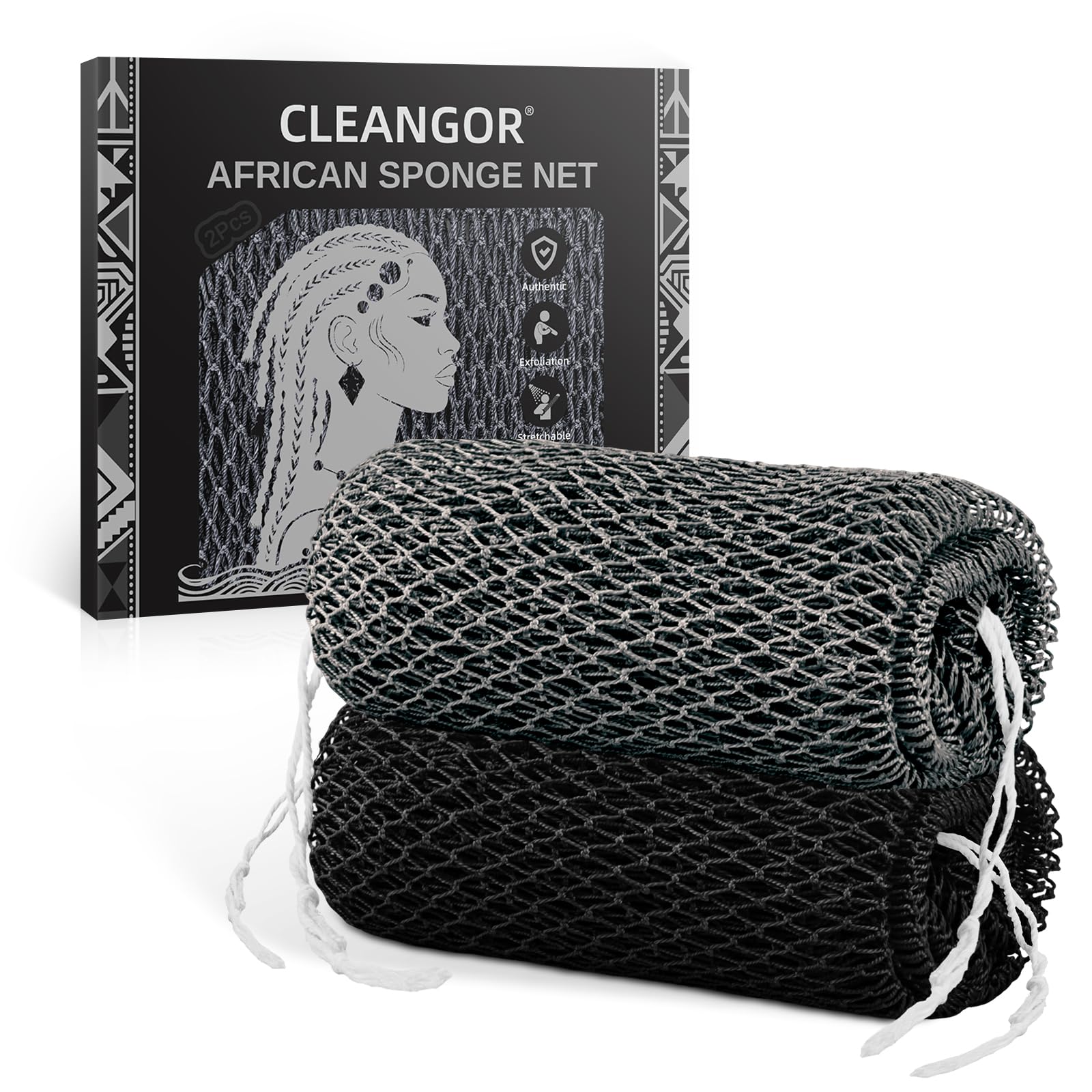 Cleangor 2Pcs African Net Sponge Authentic with Knots - Exfoliating Body