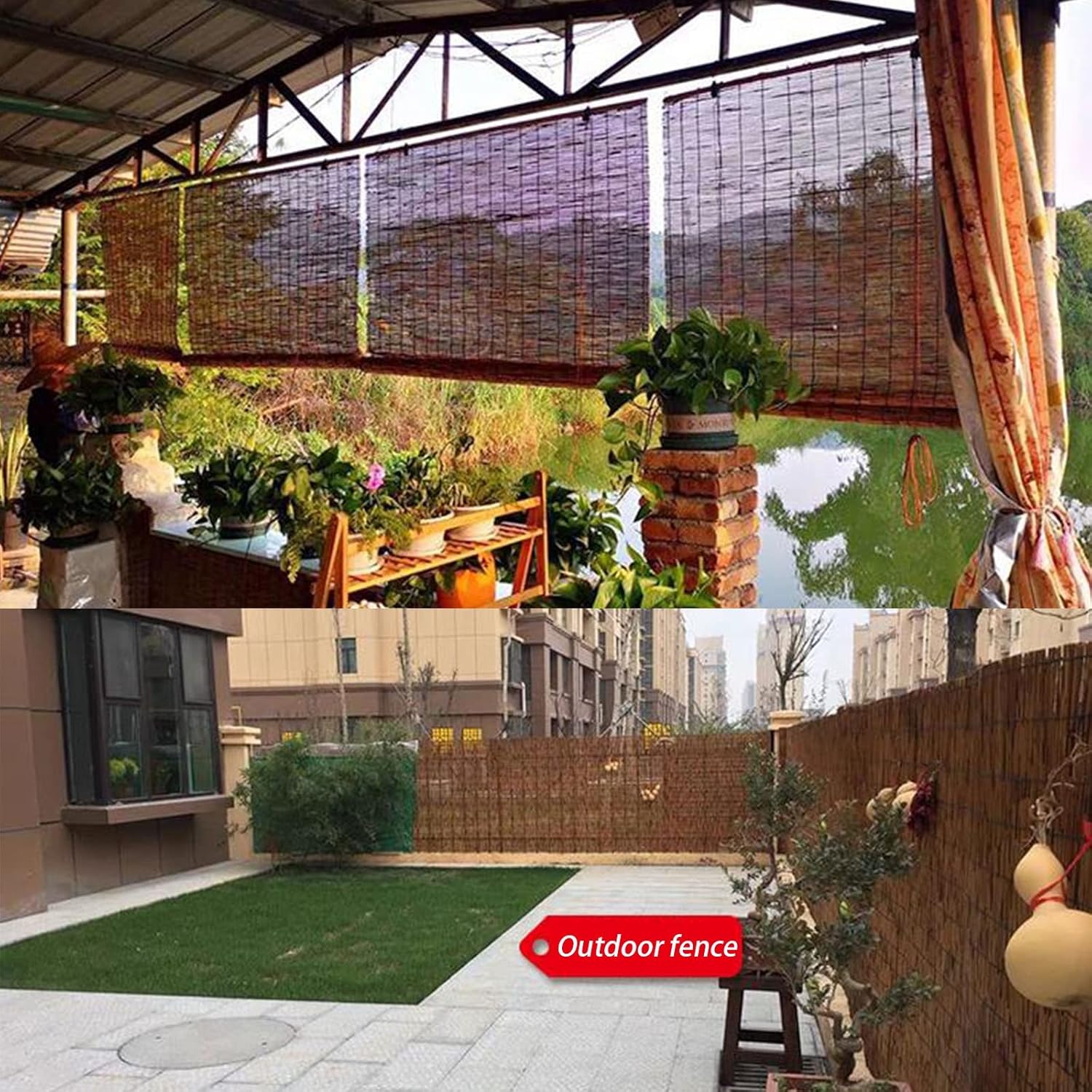 天然の葦のカーテン 竹のカーテン ナチュラルリードカーテン パティオハンギングオーナメント 遮光 シェード目隠し 竹簾 簾 すだれ