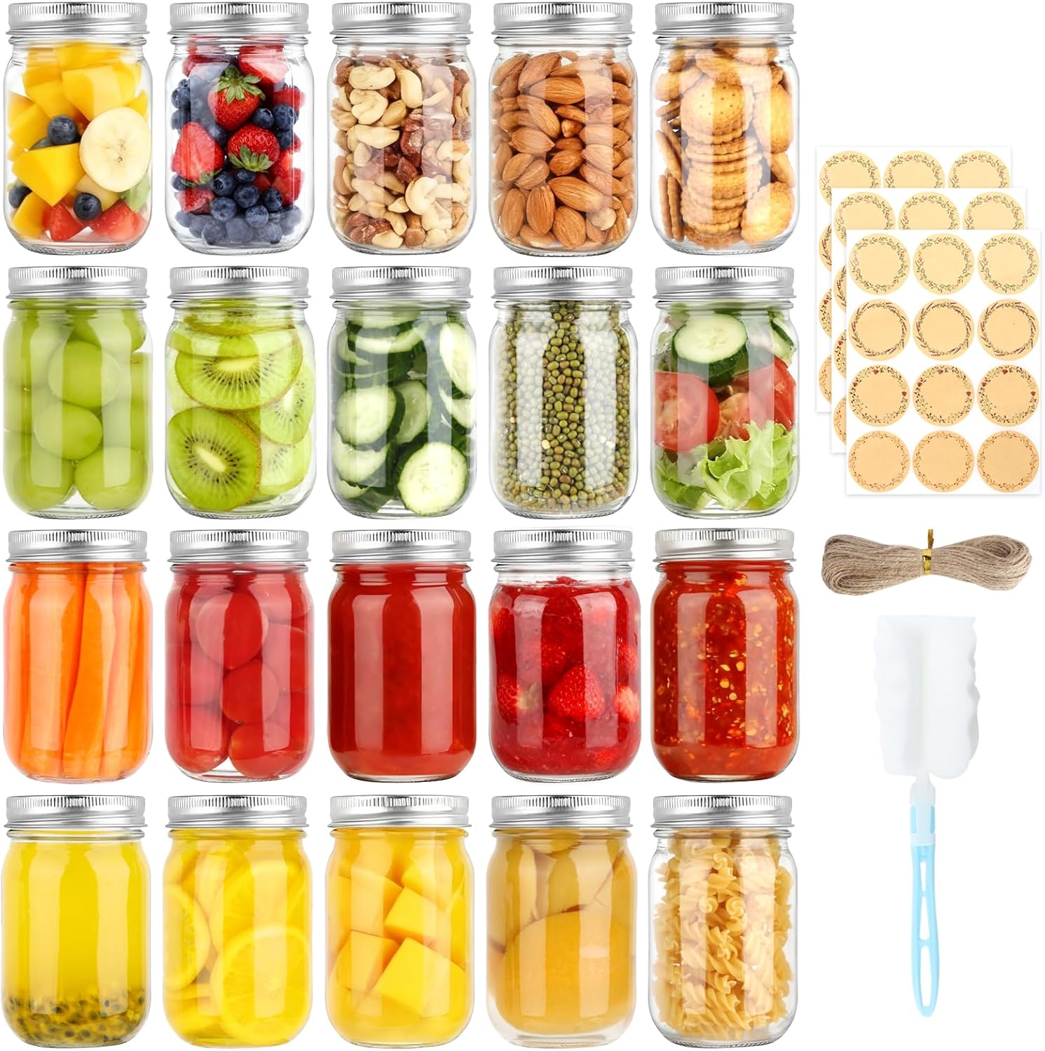 20 Pack 12 oz Mason Jars with Lids and Bands, Regular Mouth Canning Jars, Clear Glass Jars for Canning, Pickling, Preserving, DIY Projects