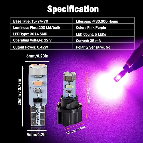 Miniatura 9 de BRISHINE Bombillas LED T5 37 74 2721 xenón blanco con enchufe de bloqueo giratorio, Canbus PC74 PC37 882 Panel de instrumentos de luces indicador de